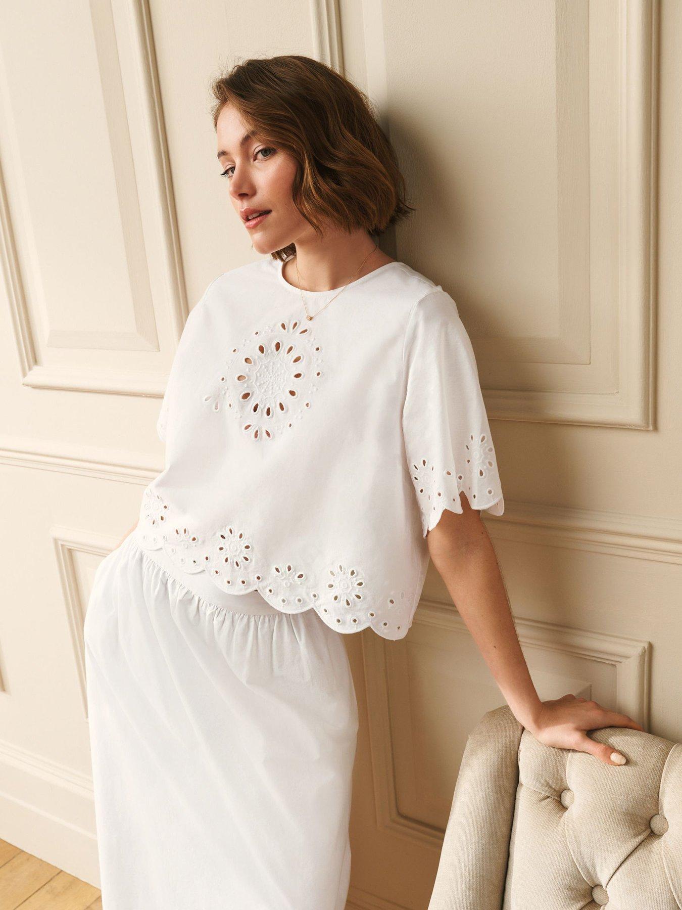 Laura Ashley Broderie Scallop Co Ord Top - White