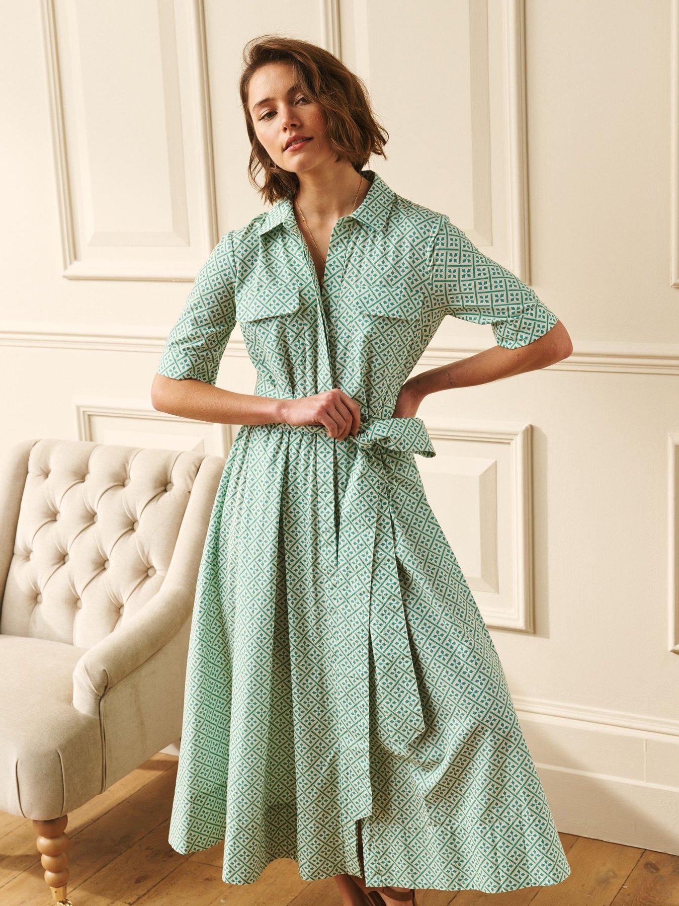 Laura Ashley Geometric Shirt Dress - Green