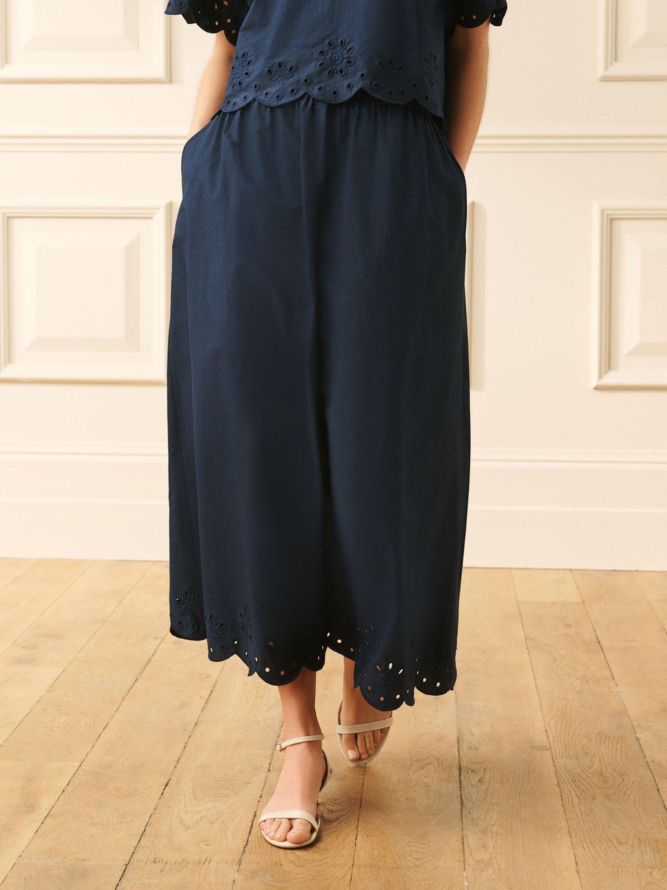 Laura Ashley Broderie Co-Ord Skirt - Navy