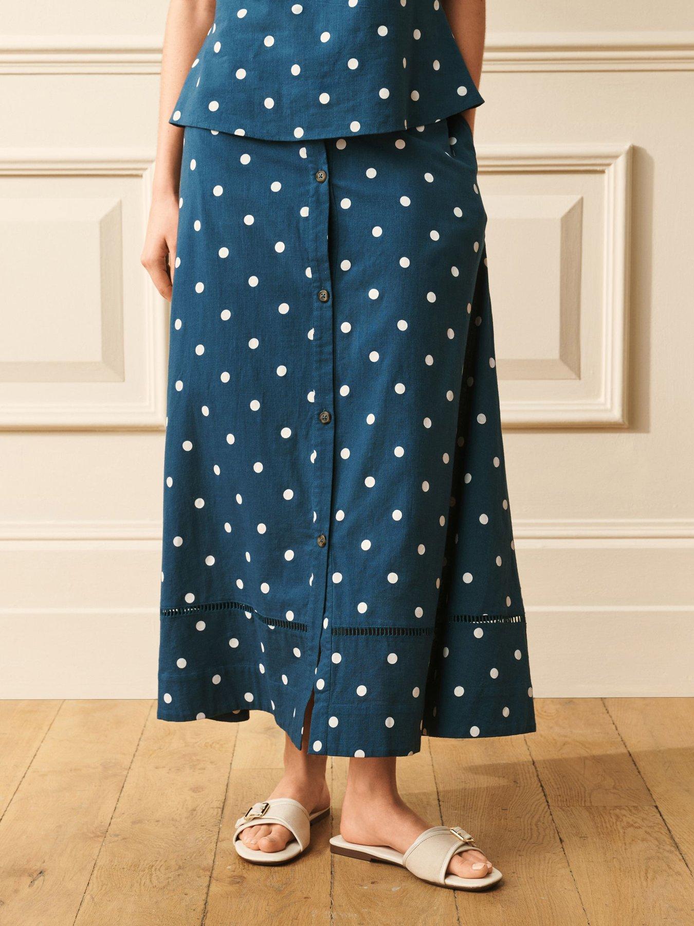 Image 1 of 5 of Laura Ashley Polka Dot Maxi Skirt - Blue