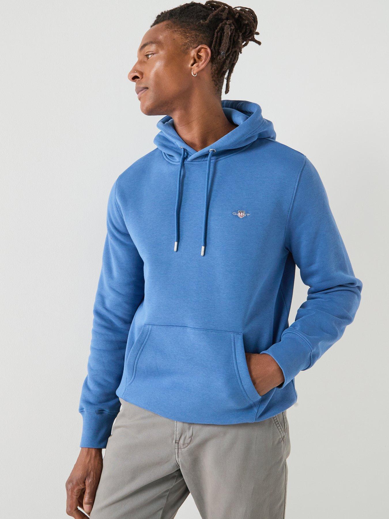 front image of gant-regular-fit-shield-hoodie-blue