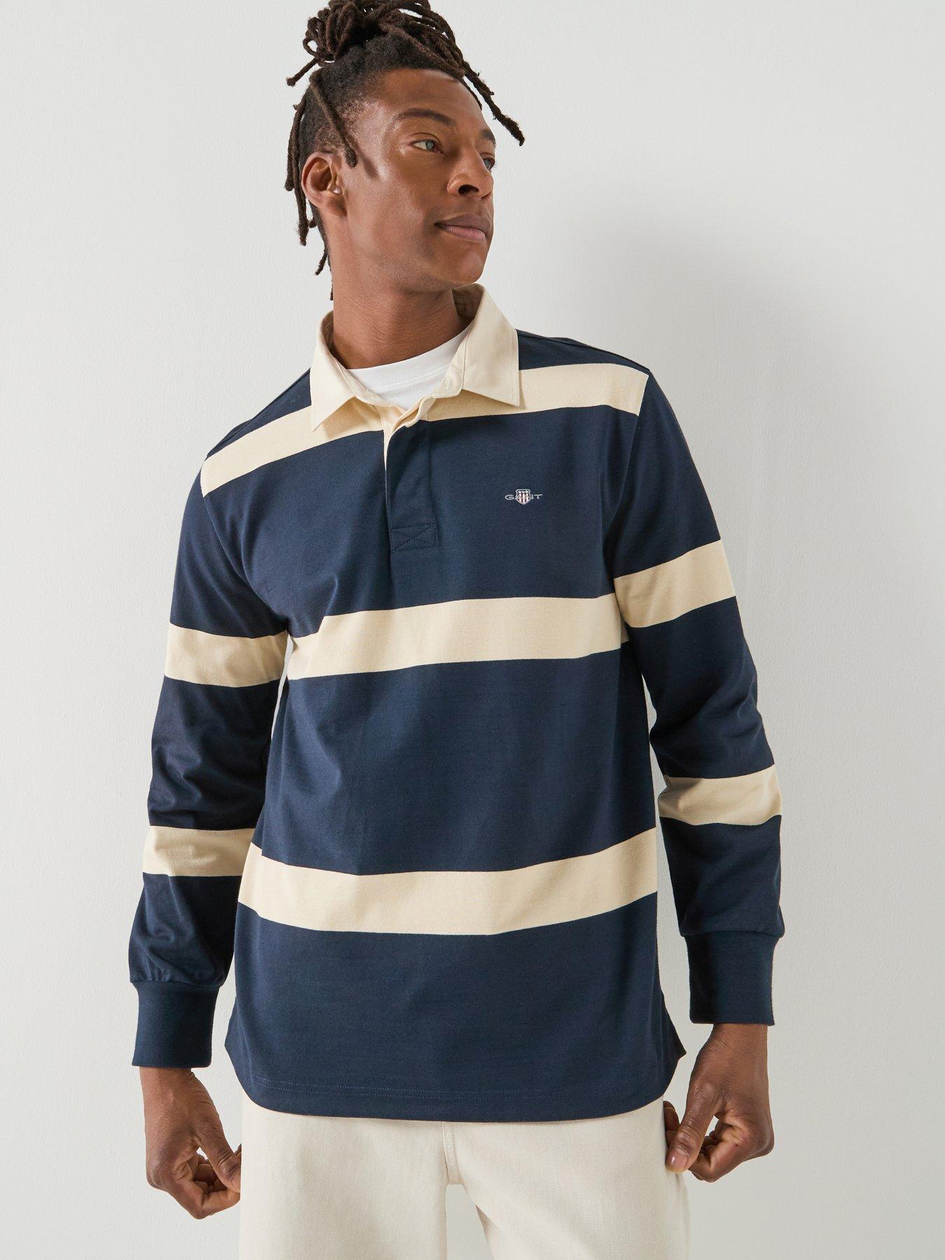 GANT Striped Rugger Rugby Long Sleeve Polo Shirt - Navy