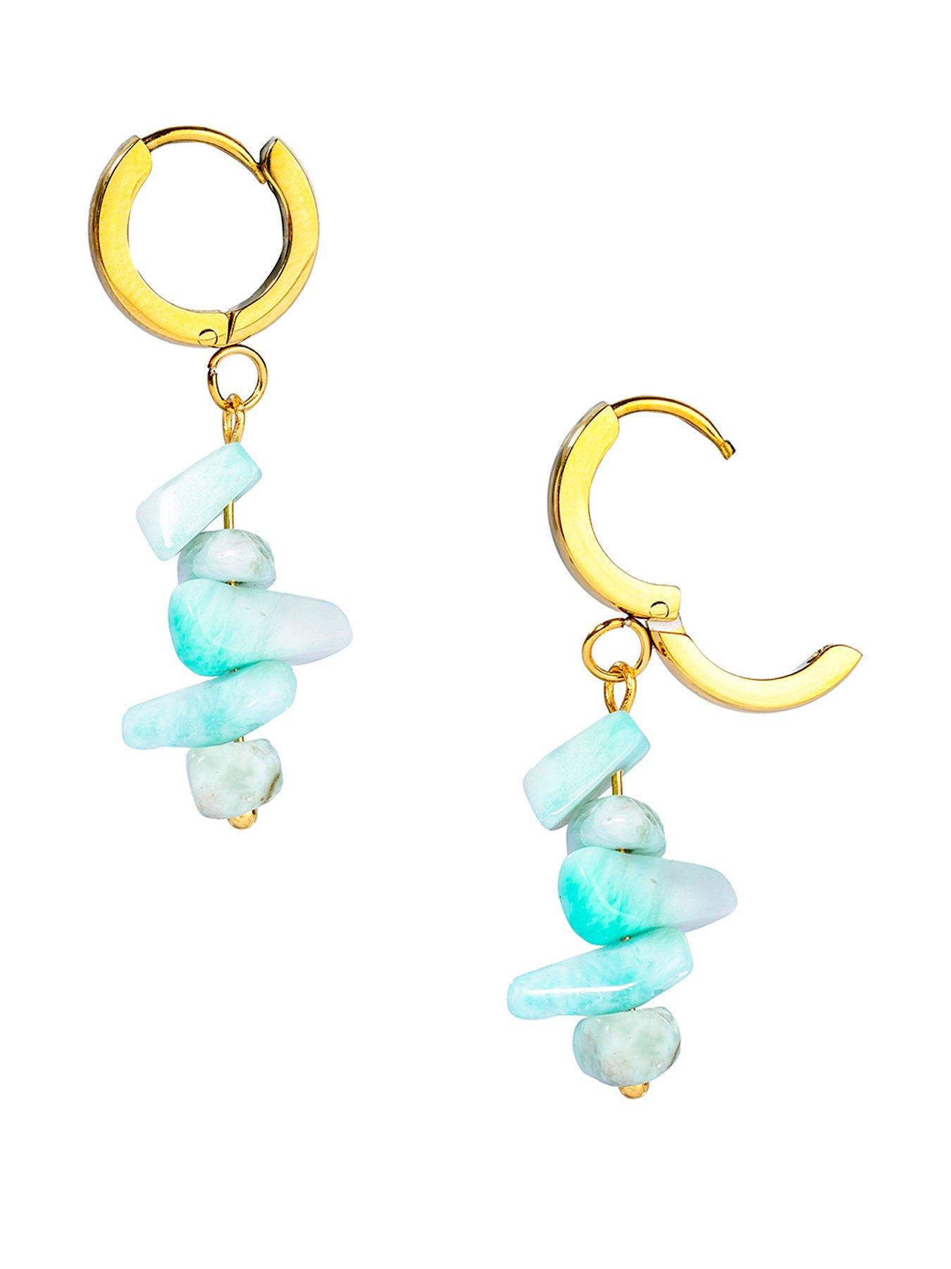 The Love Collection 18ct Gold PVD Plated Waterproof Stainless Steel Green Gemstone Huggie Drop Earrings