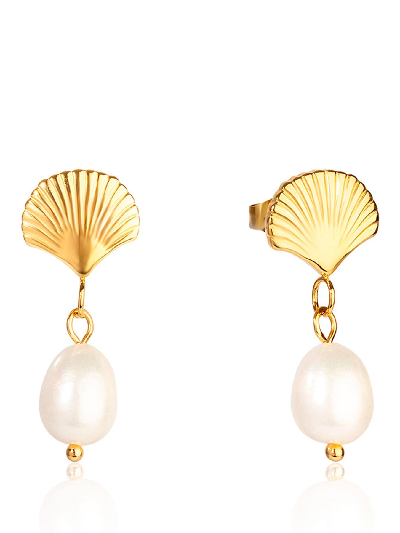 The Love Collection 18ct Gold PVD Plated Waterproof Stainless Steel Shell Pearl Droppers