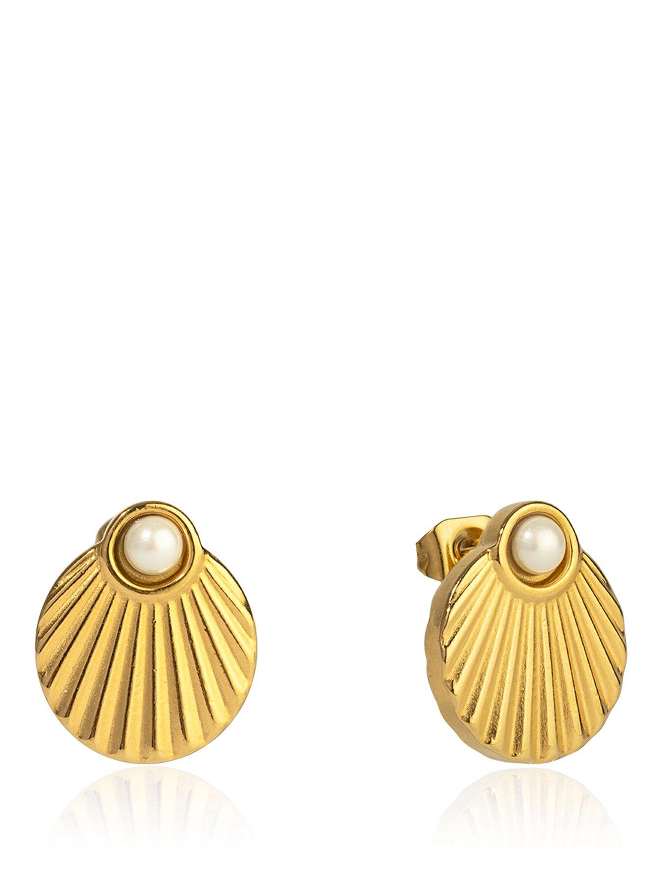 Image 1 of 5 of The Love Collection Shell Stainless Steel Ear Studs with Pearl