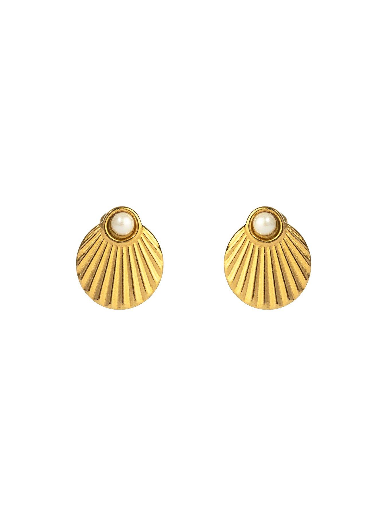 Image 3 of 5 of The Love Collection Shell Stainless Steel Ear Studs with Pearl