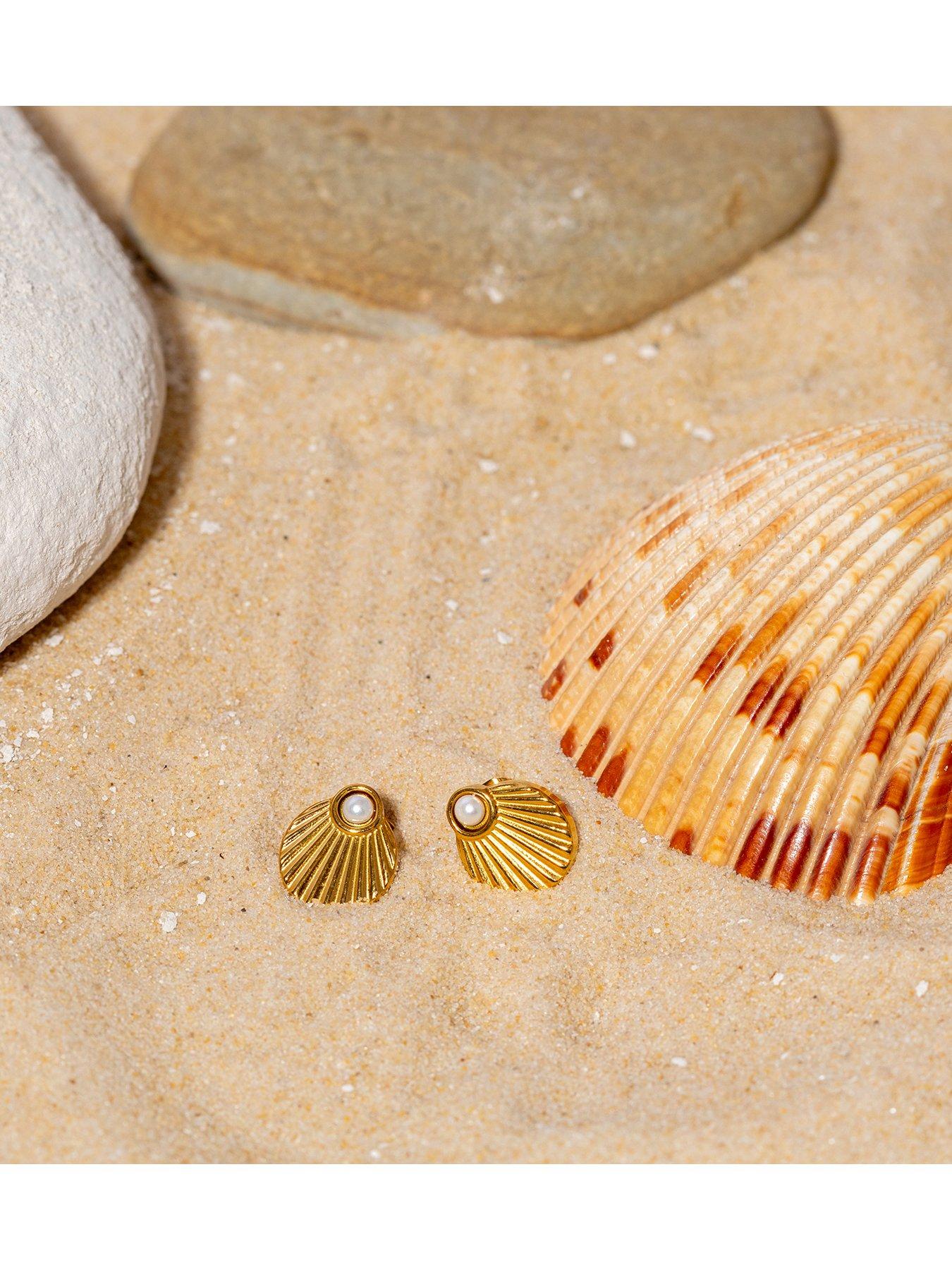 Image 4 of 5 of The Love Collection Shell Stainless Steel Ear Studs with Pearl
