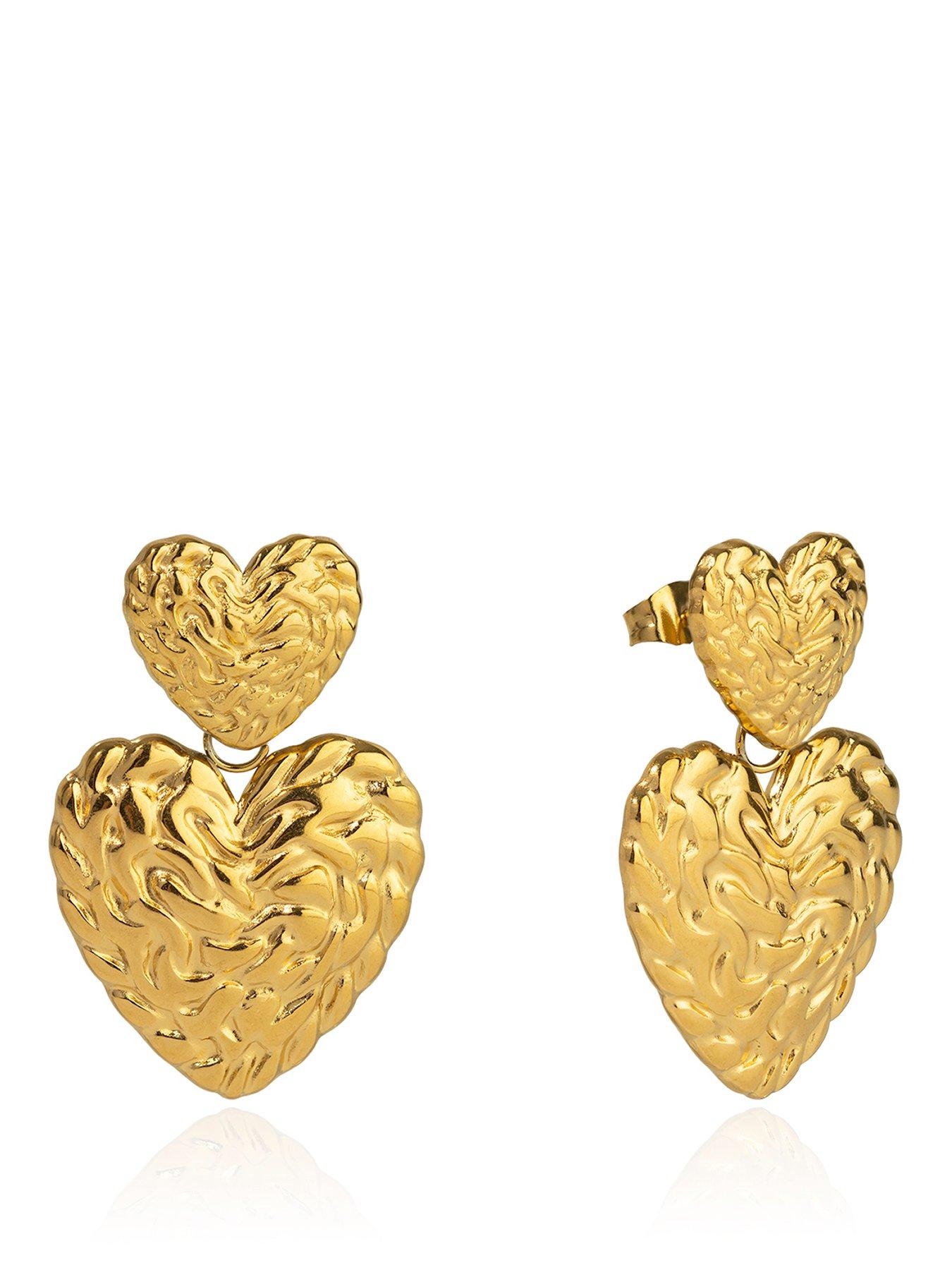 The Love Collection Gold Plated Stainless Steel Textured Heart Drop Earrings