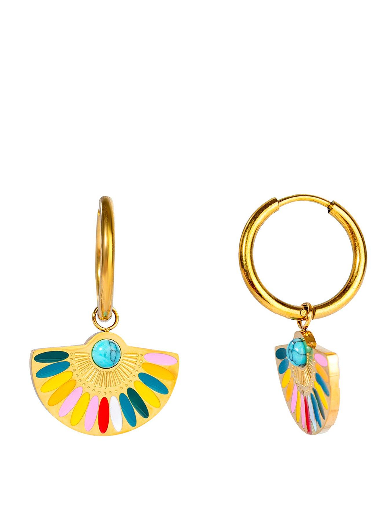 The Love Collection Gold Plated Stainless Steel Aztec Fan Charm Hoop