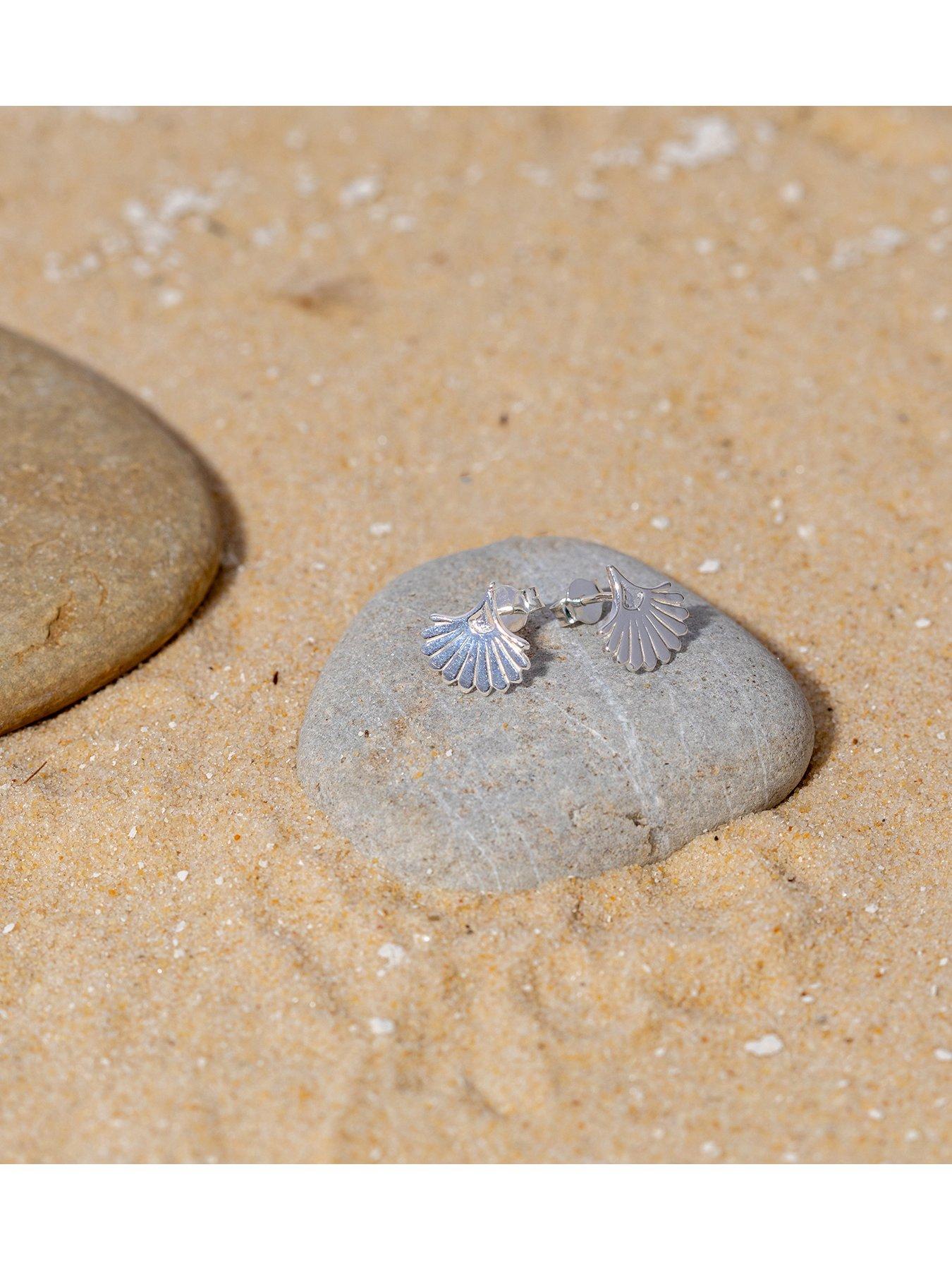 Image 4 of 5 of The Love Collection Sterling Silver Fan Shaped Stud