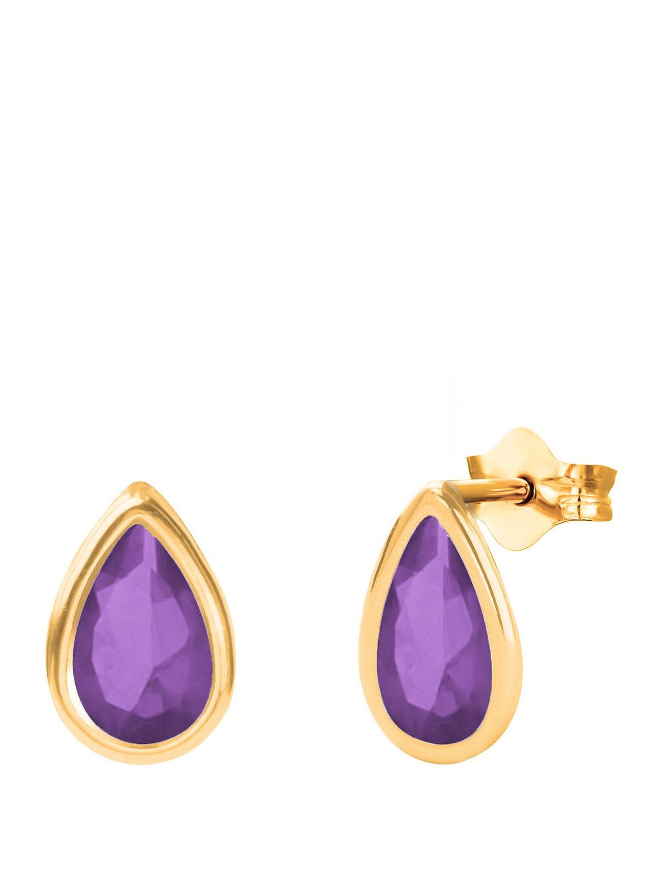 Image 1 of 5 of The Love Collection 9ct Yellow Gold Amethyst Teardrop Rubover Stud