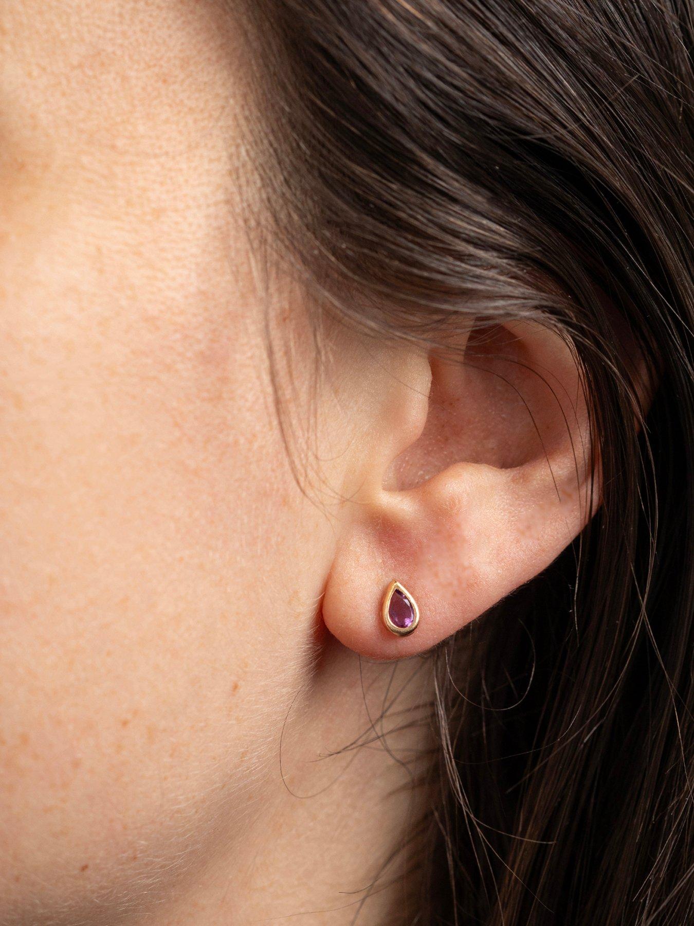Image 2 of 5 of The Love Collection 9ct Yellow Gold Amethyst Teardrop Rubover Stud