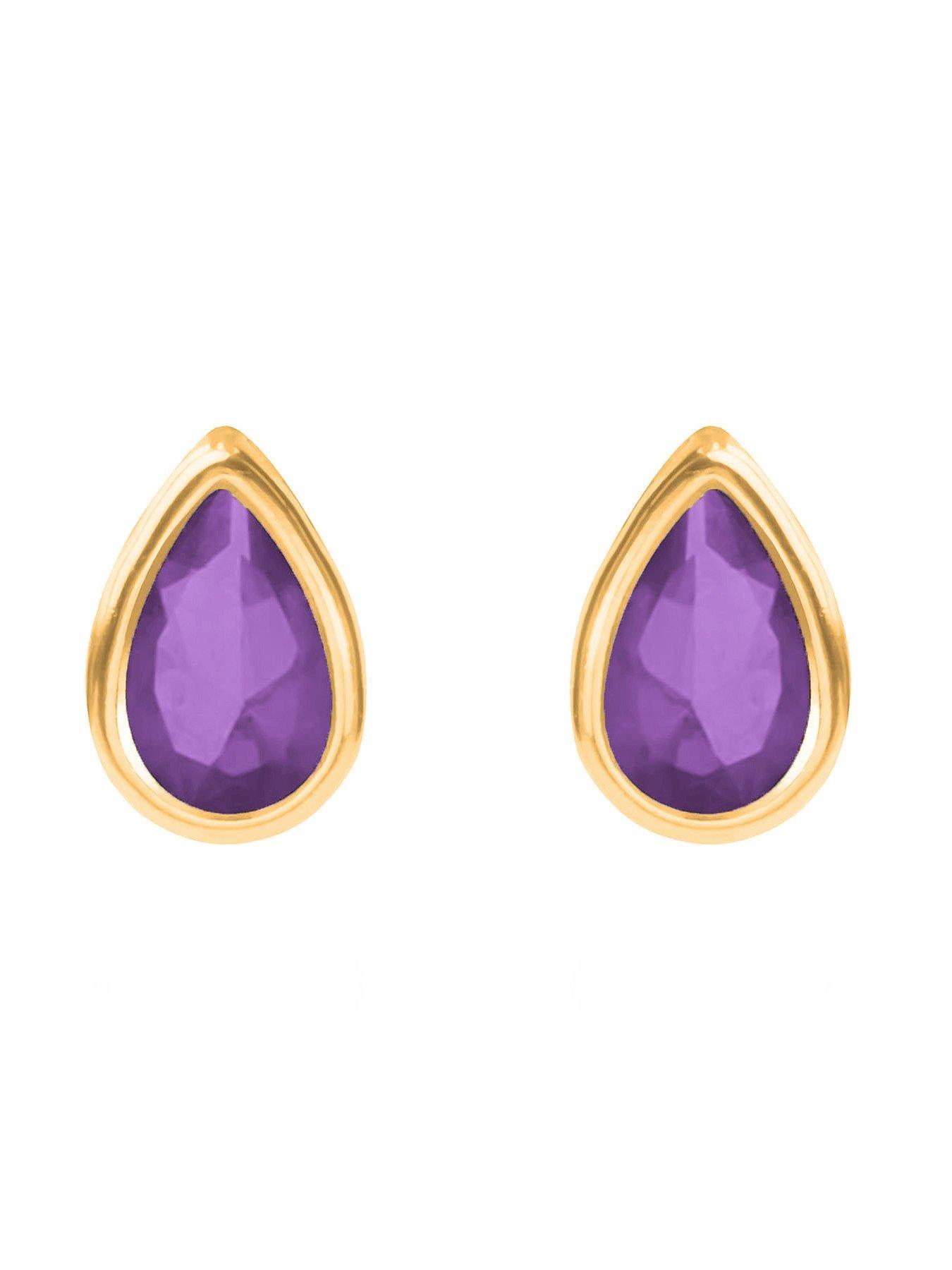 Image 3 of 5 of The Love Collection 9ct Yellow Gold Amethyst Teardrop Rubover Stud