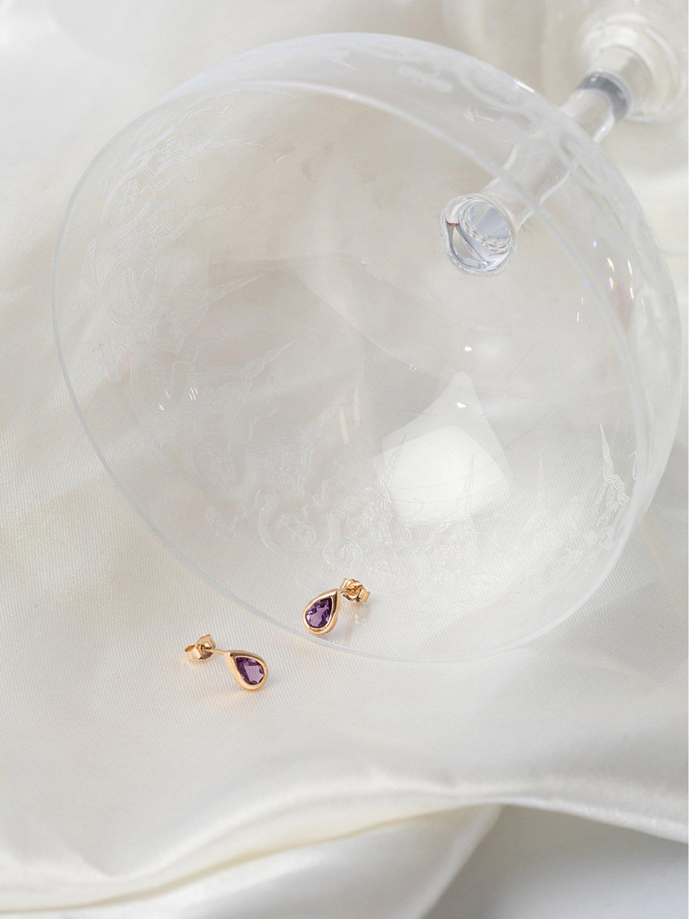 Image 4 of 5 of The Love Collection 9ct Yellow Gold Amethyst Teardrop Rubover Stud