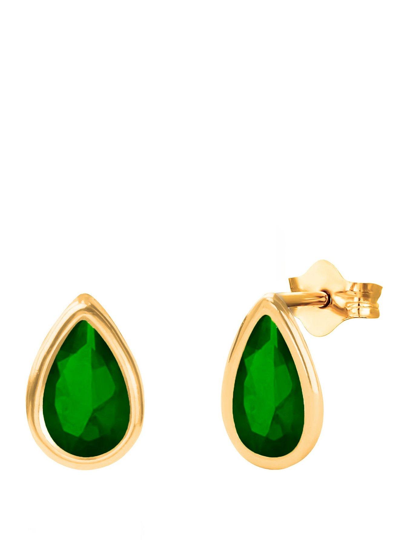 Image 1 of 5 of The Love Collection 9ct Yellow Gold Emerald CZ Teardrop Rubover Stud