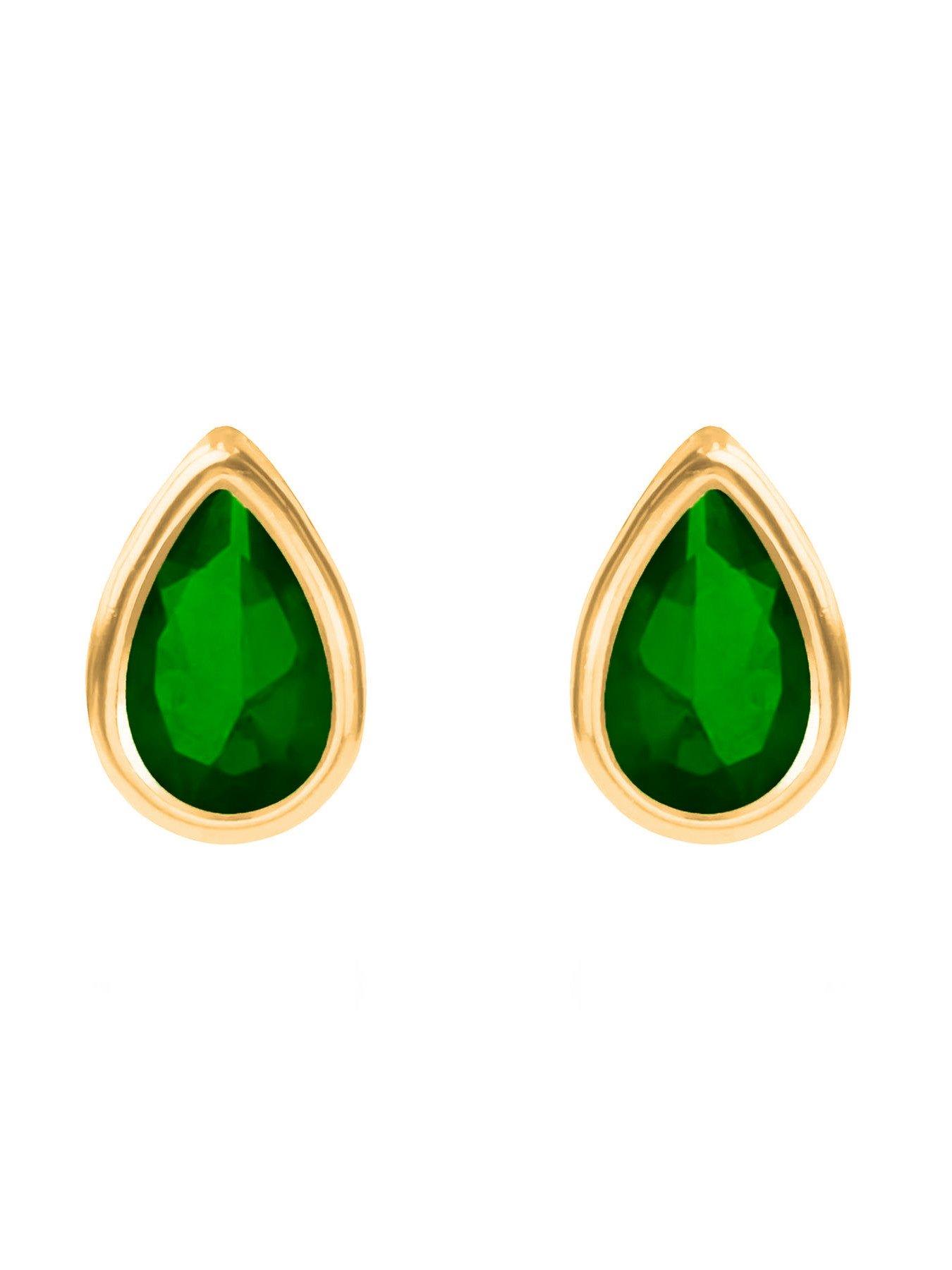  image of the-love-collection-9ct-yellow-gold-emerald-cz-teardrop-rubover-stud