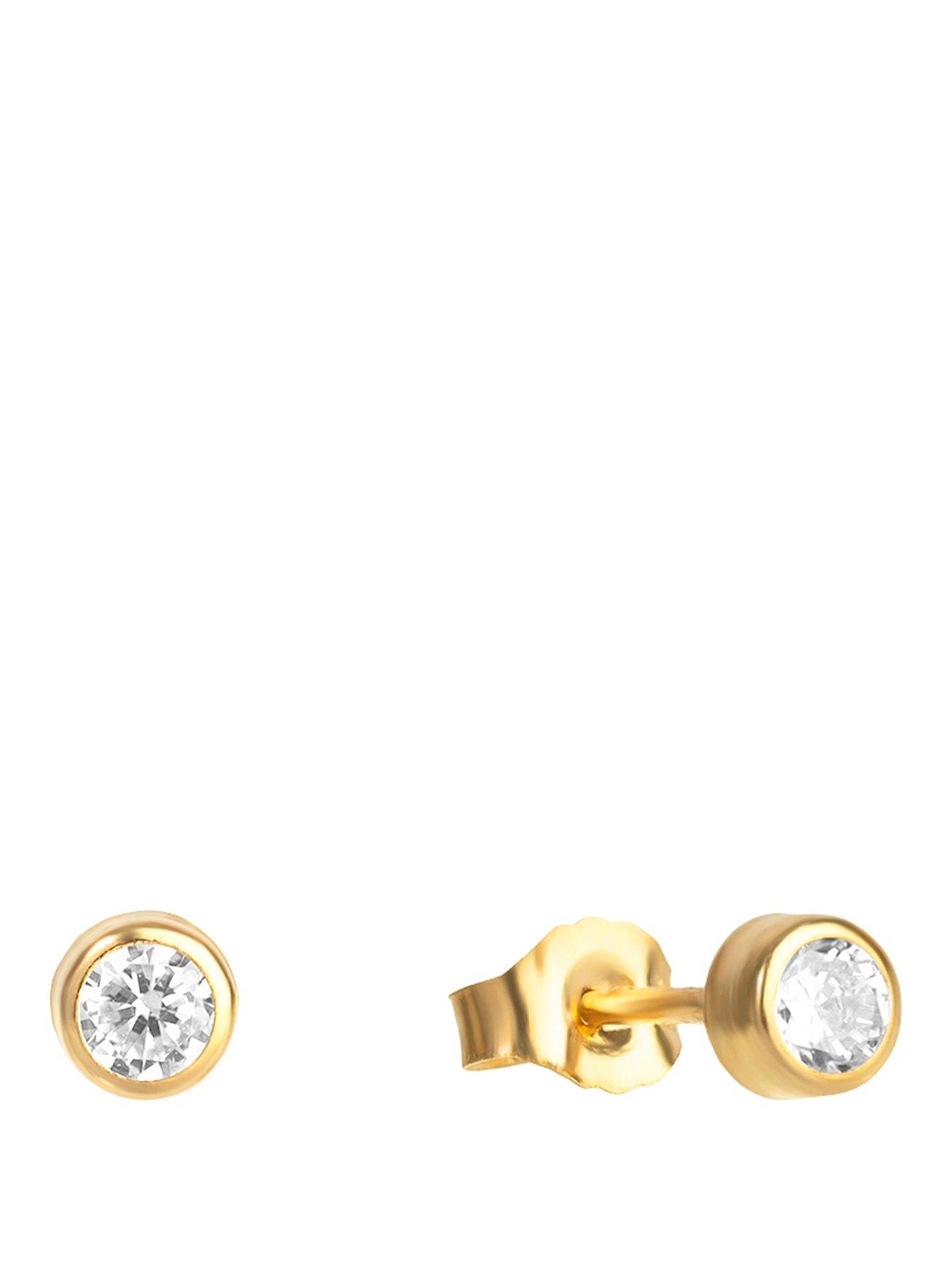The Love Collection 9ct Yellow Gold Tiny White CZ Rubover Studs