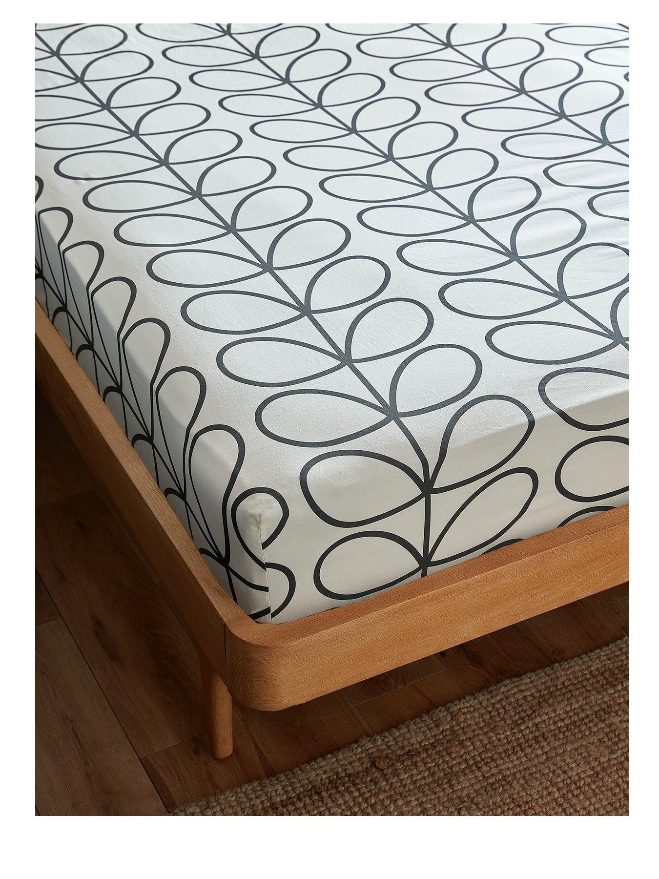 stillFront image of orla-kiely-linear-stem-100-cotton-charcoal-fitted-sheet