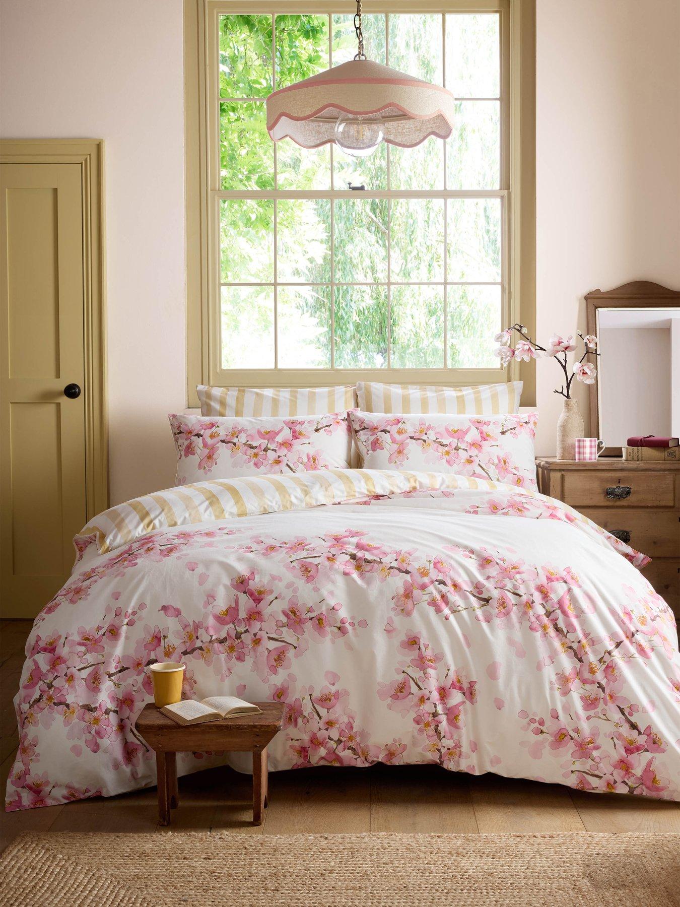 Image 1 of 6 of Bluebellgray Cherry Blossom 100% Cotton Pink Quilt Set