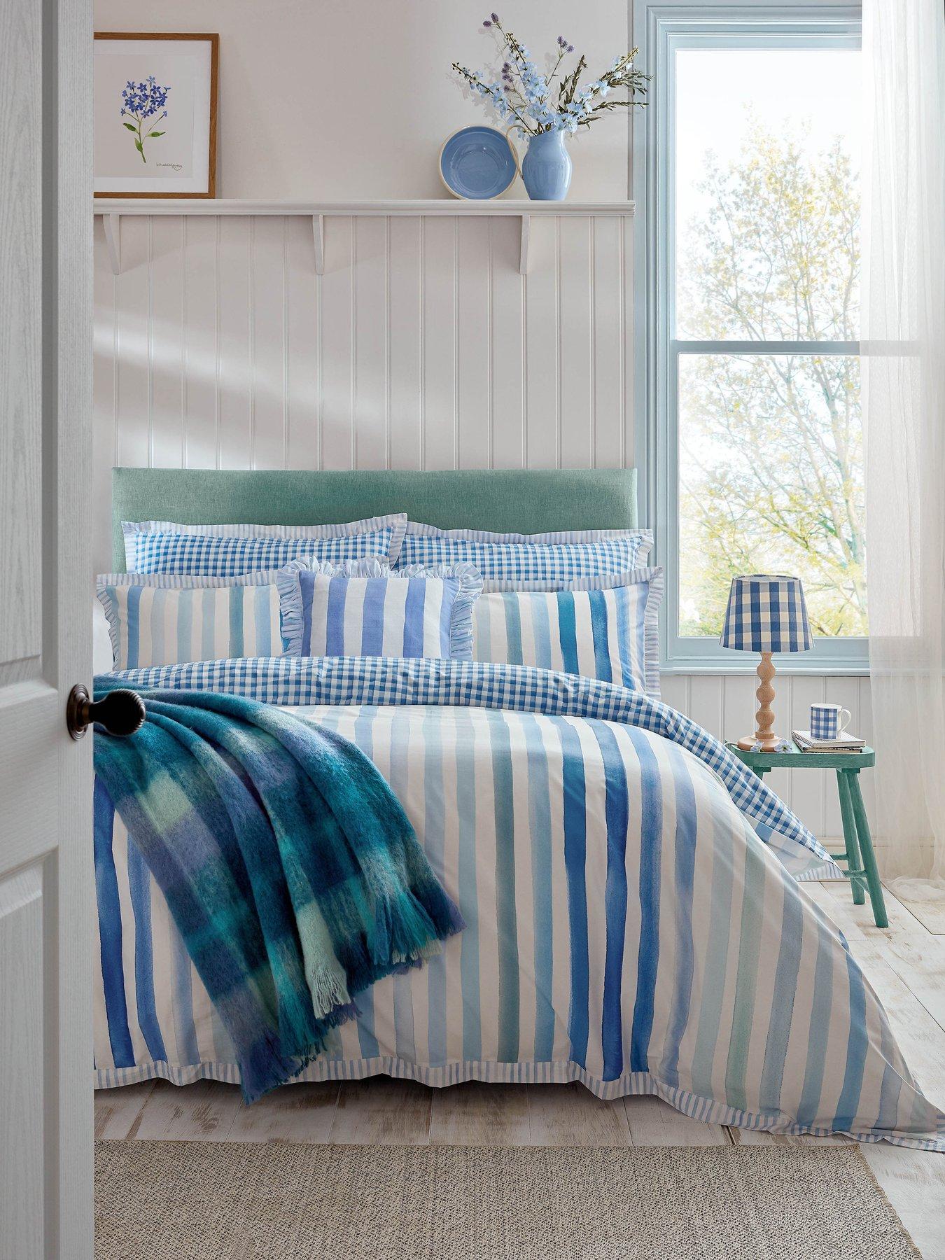 Image 1 of 7 of Bluebellgray Sunday Stripe 100% Cotton Blue Quilt Set