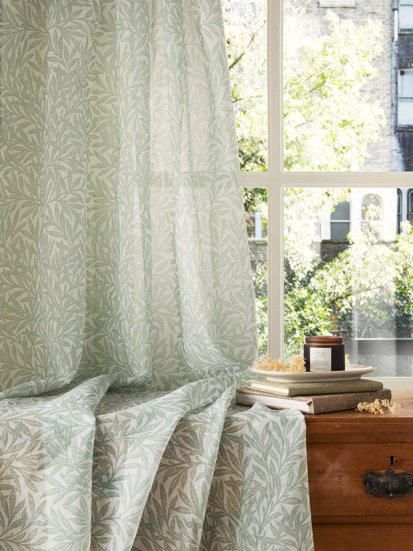William Morris at Home Original Willow Voile Slot Top Sheer Panel Curtain Sage