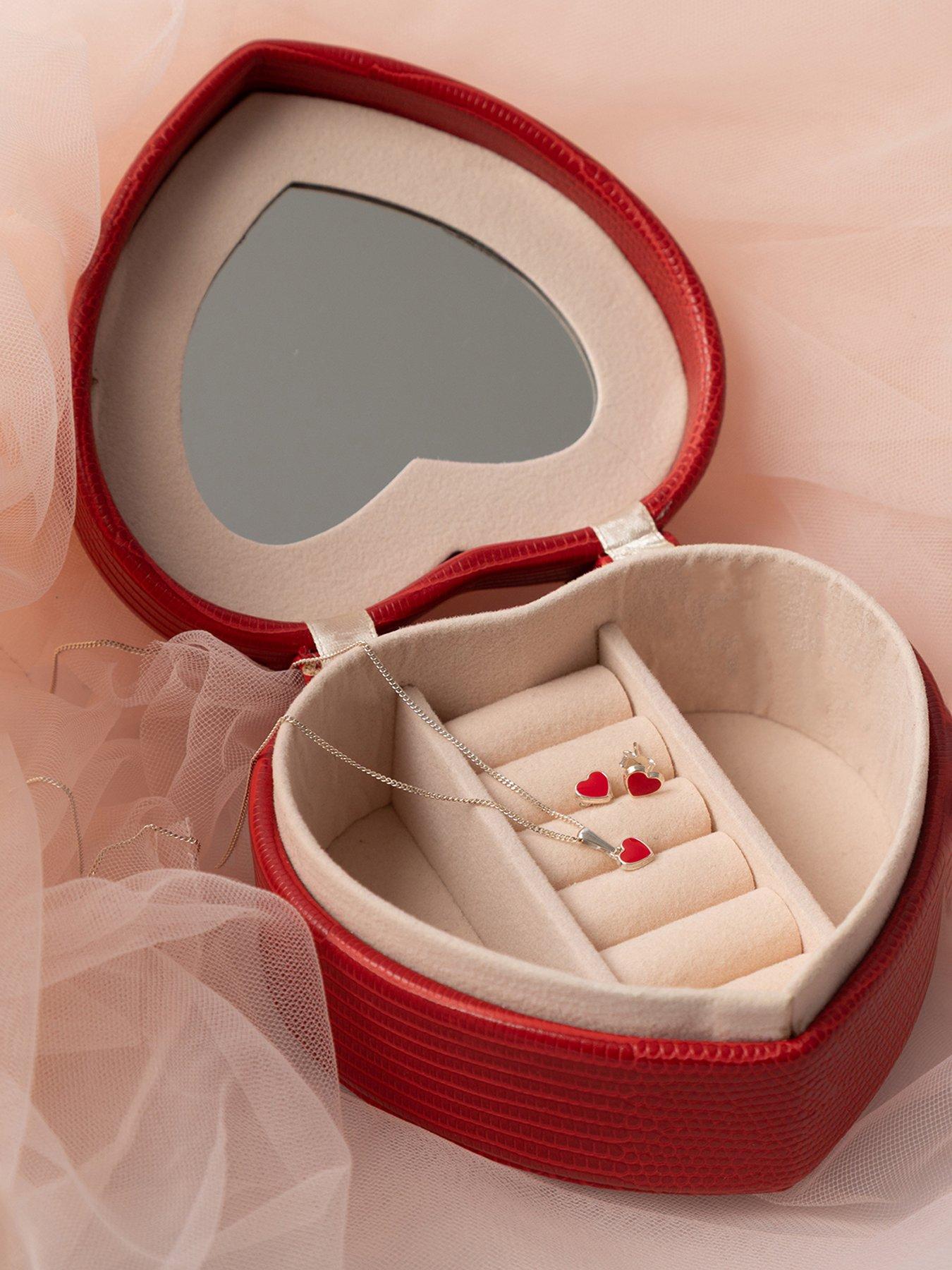 Image 3 of 6 of The Love Collection Sterling Silver Red Enamel Heart Necklace and Stud Set