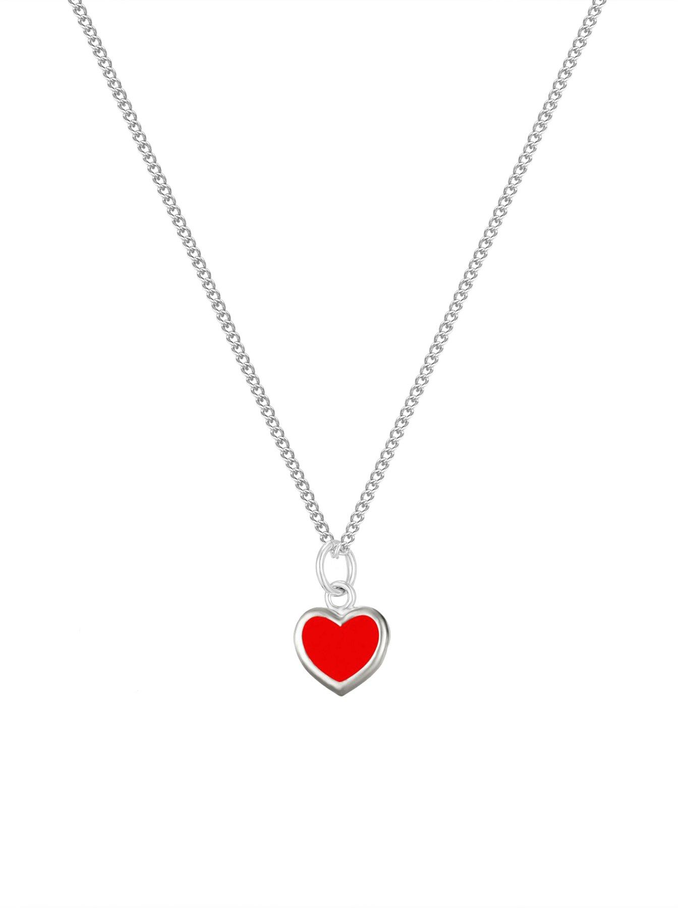 Image 4 of 6 of The Love Collection Sterling Silver Red Enamel Heart Necklace and Stud Set