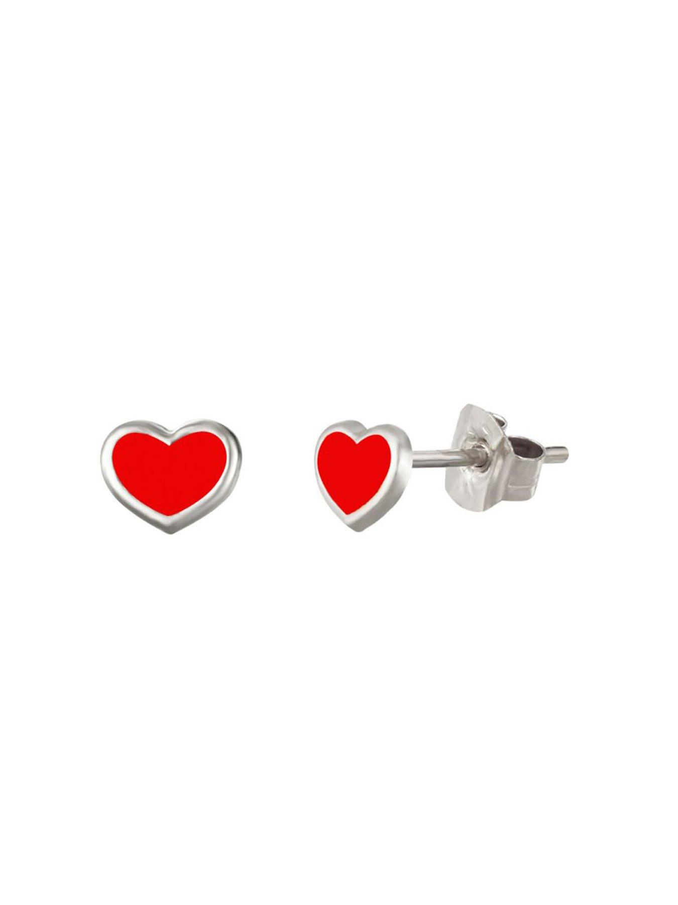 Image 5 of 6 of The Love Collection Sterling Silver Red Enamel Heart Necklace and Stud Set