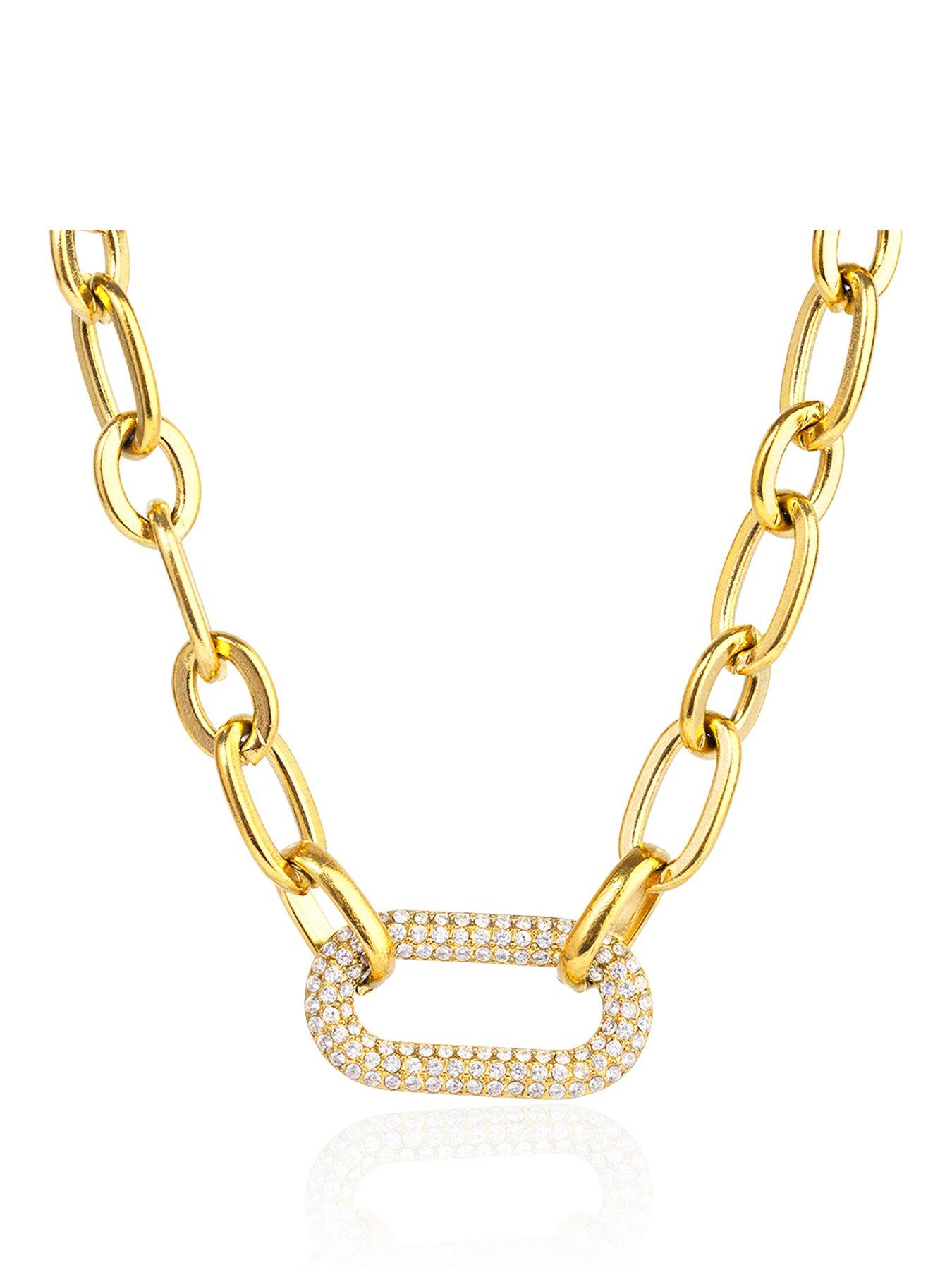 The Love Collection 18ct Gold PVD Plated Waterproof Stainless Steel CZ Link Necklace