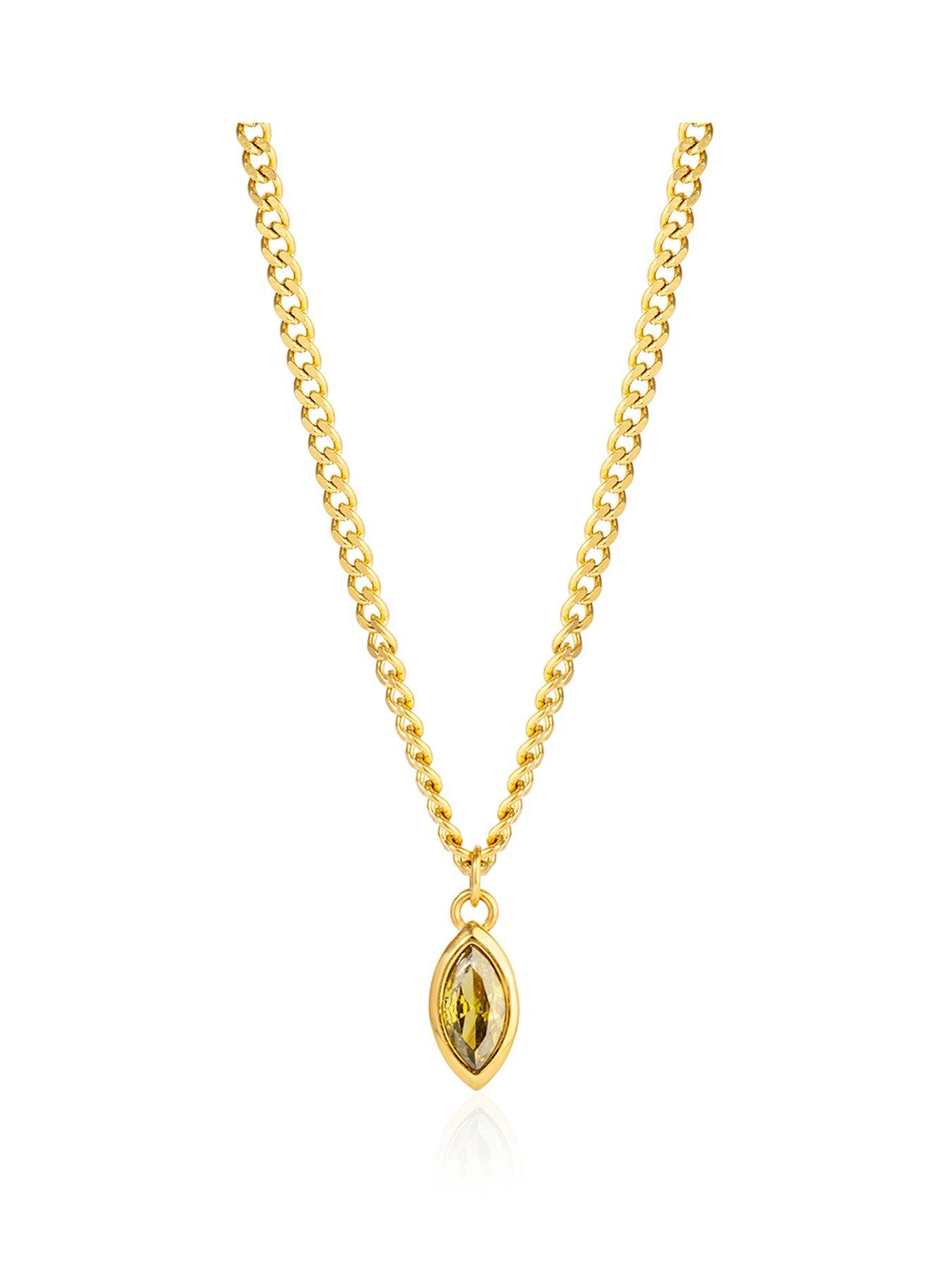 The Love Collection 18ct Gold PVD Plated Waterproof Stainless Steel Green Marquise Rubover Necklace