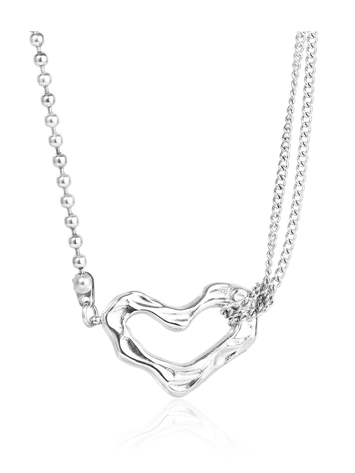 The Love Collection Waterproof Stainless Steel Multi Chain Molten Heart Necklace