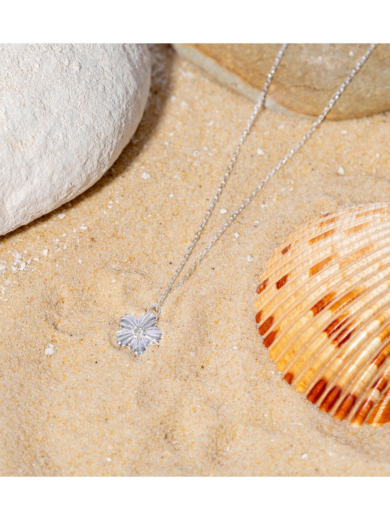  image of the-love-collection-sterling-silver-flower-cz-necklace