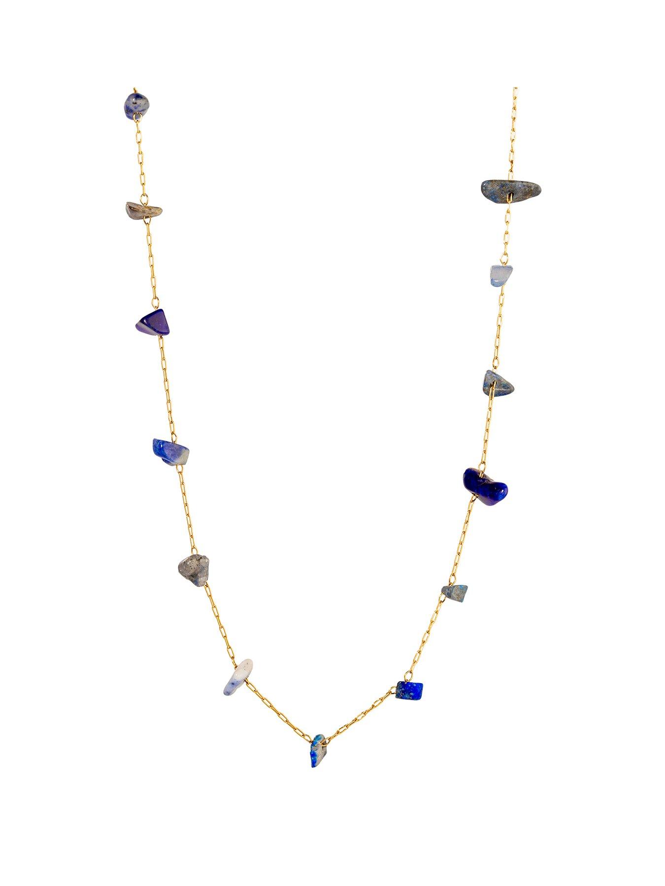 The Love Collection 18ct Gold PVD Plated Waterproof Stainless Steel Blue Gemstone Necklace