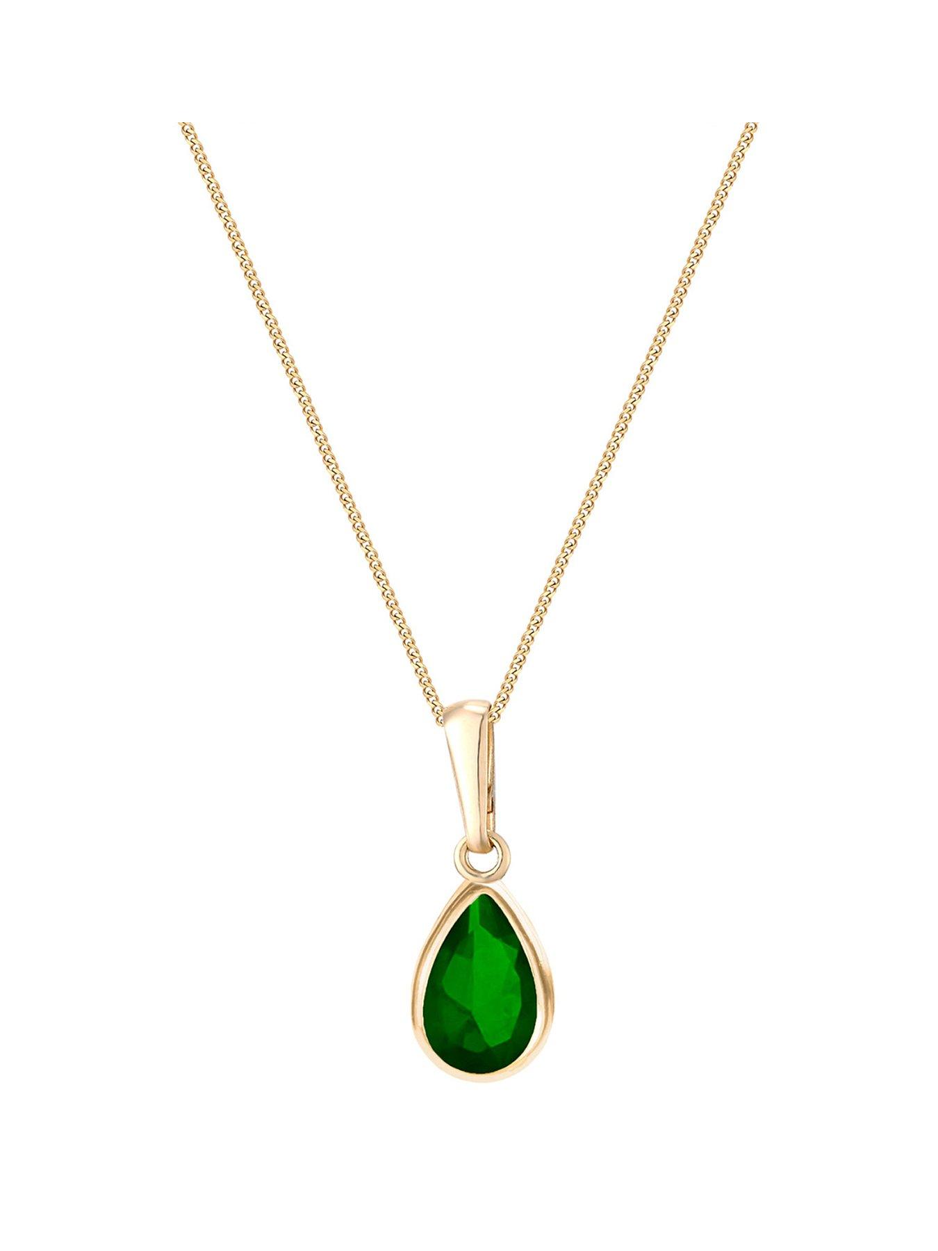 The Love Collection 9ct Gold Yellow Emerald Pear Shape Rubover Necklace