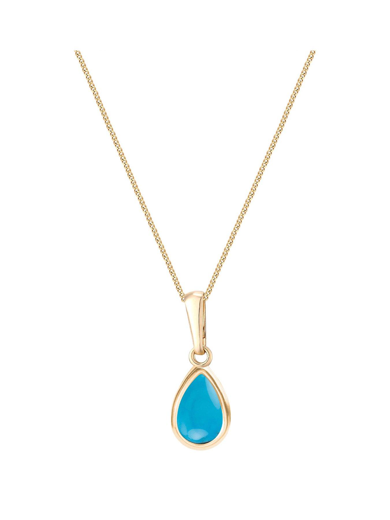 The Love Collection 9ct Gold Yellow Turquoise Pear Shape Rubover Necklace