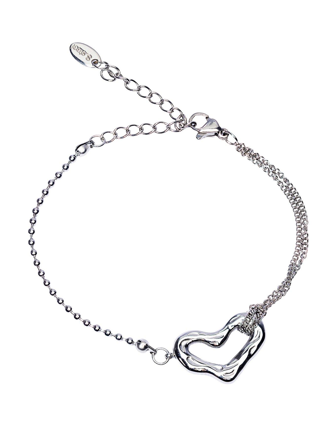 The Love Collection Waterproof Stainless Steel Multi Chain Molten Heart Bracelet