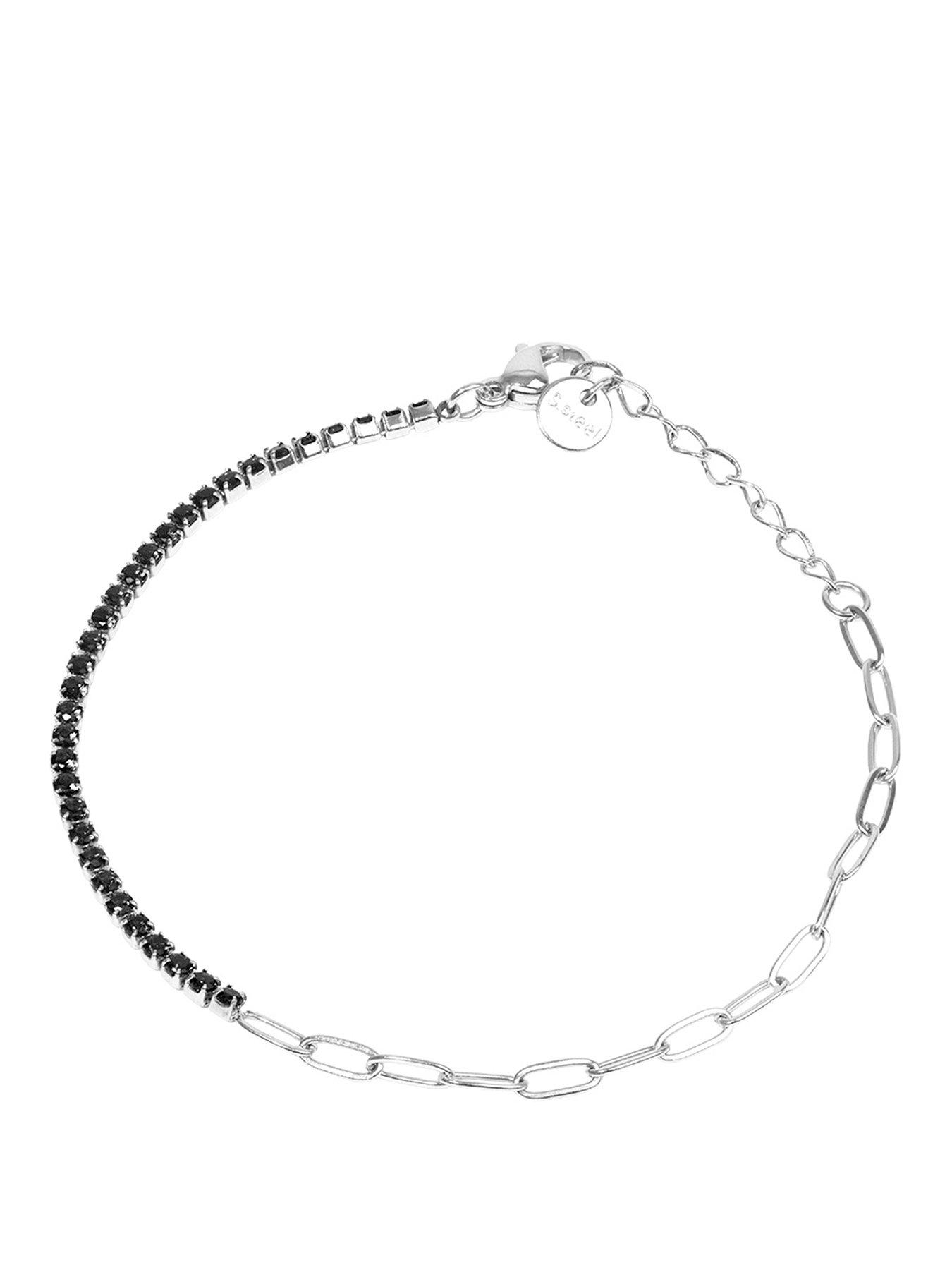The Love Collection Waterproof Stainless Steel Chain & Tennis Bracelet in Black Crystal