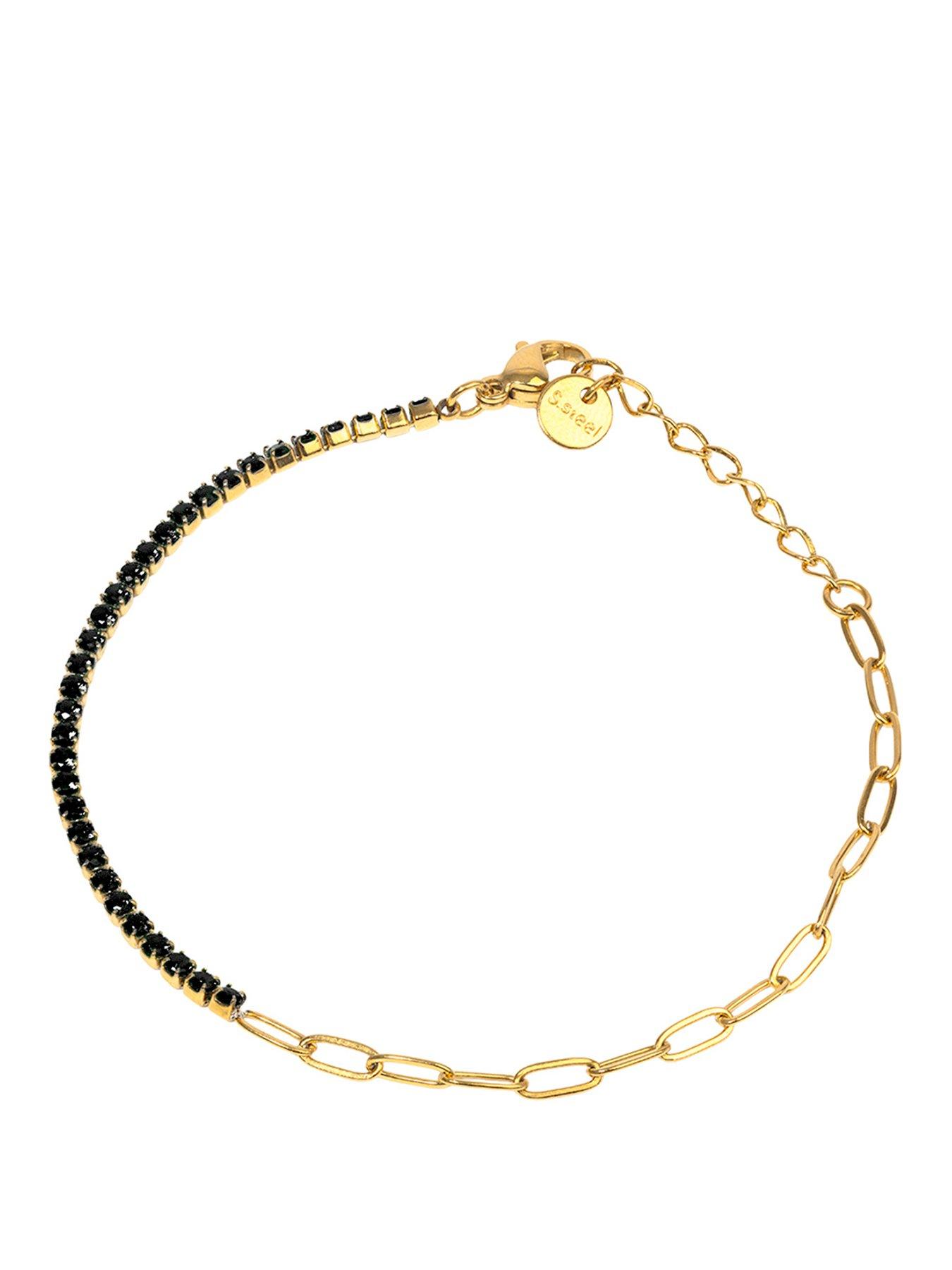  image of the-love-collection-18ct-gold-pvd-plated-waterproof-stainless-steel-chain-tennis-bracelet-in-black-cz