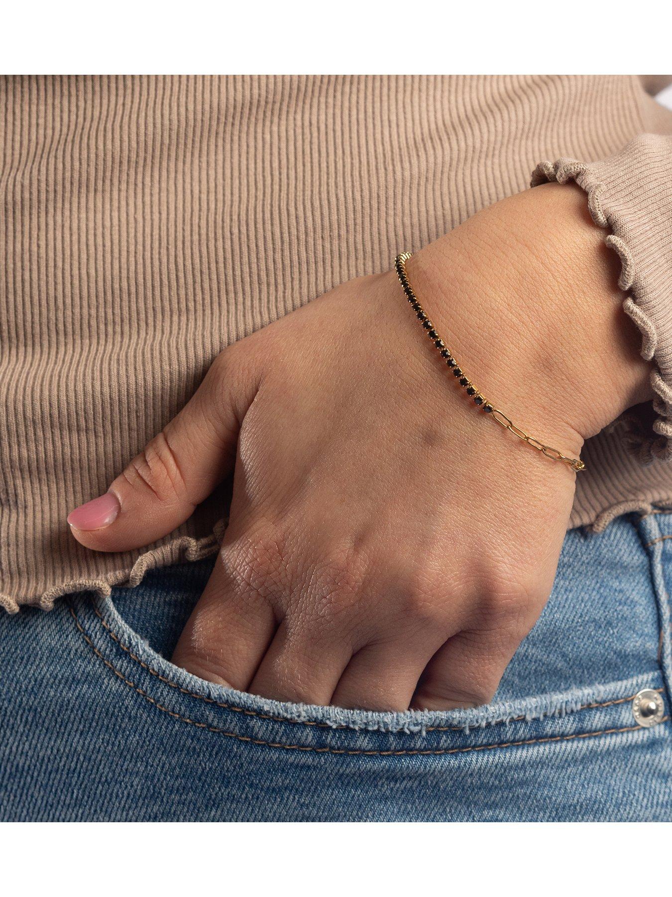  image of the-love-collection-18ct-gold-pvd-plated-waterproof-stainless-steel-chain-tennis-bracelet-in-black-cz