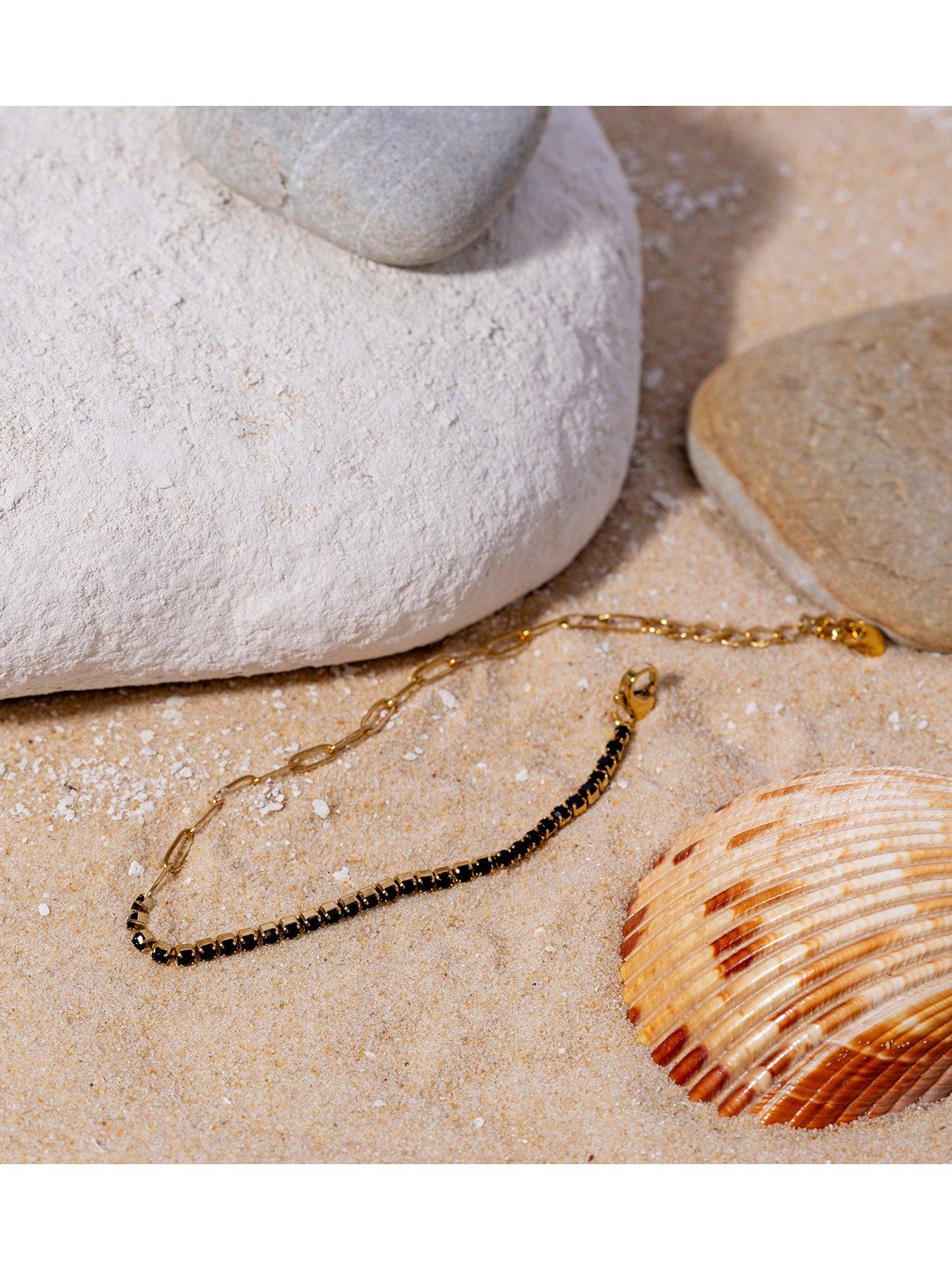  image of the-love-collection-18ct-gold-pvd-plated-waterproof-stainless-steel-chain-tennis-bracelet-in-black-cz