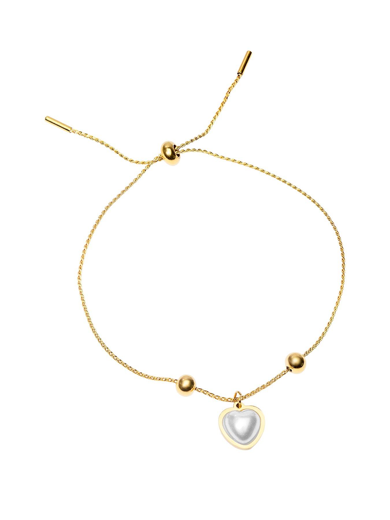 Image 1 of 4 of The Love Collection Gold Plated Stainless Steel Pearl Heart Adjustable Bracelet