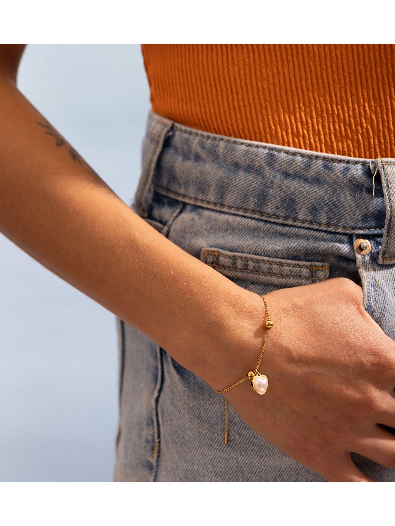 Image 2 of 4 of The Love Collection Gold Plated Stainless Steel Pearl Heart Adjustable Bracelet