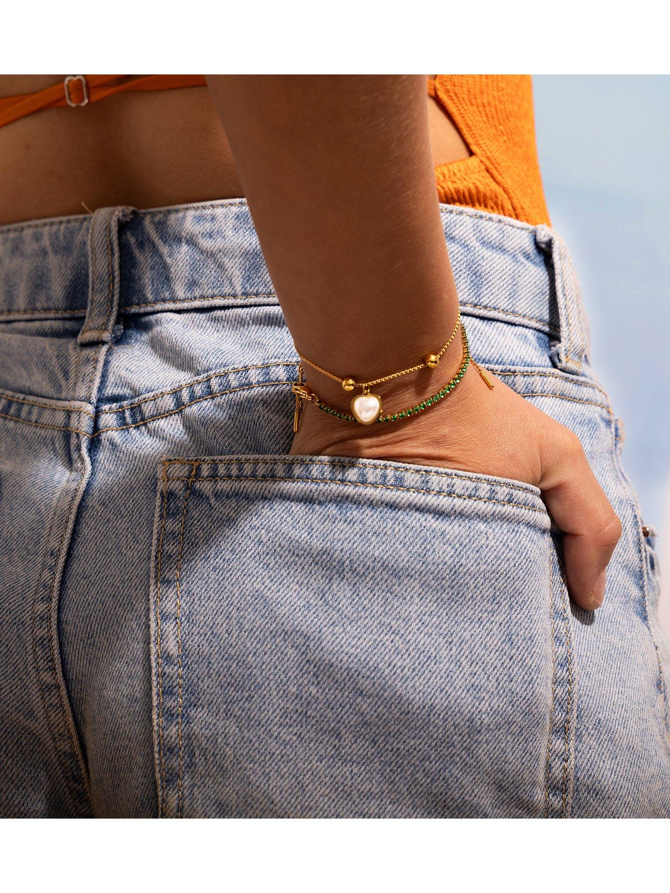 Image 3 of 4 of The Love Collection Gold Plated Stainless Steel Pearl Heart Adjustable Bracelet