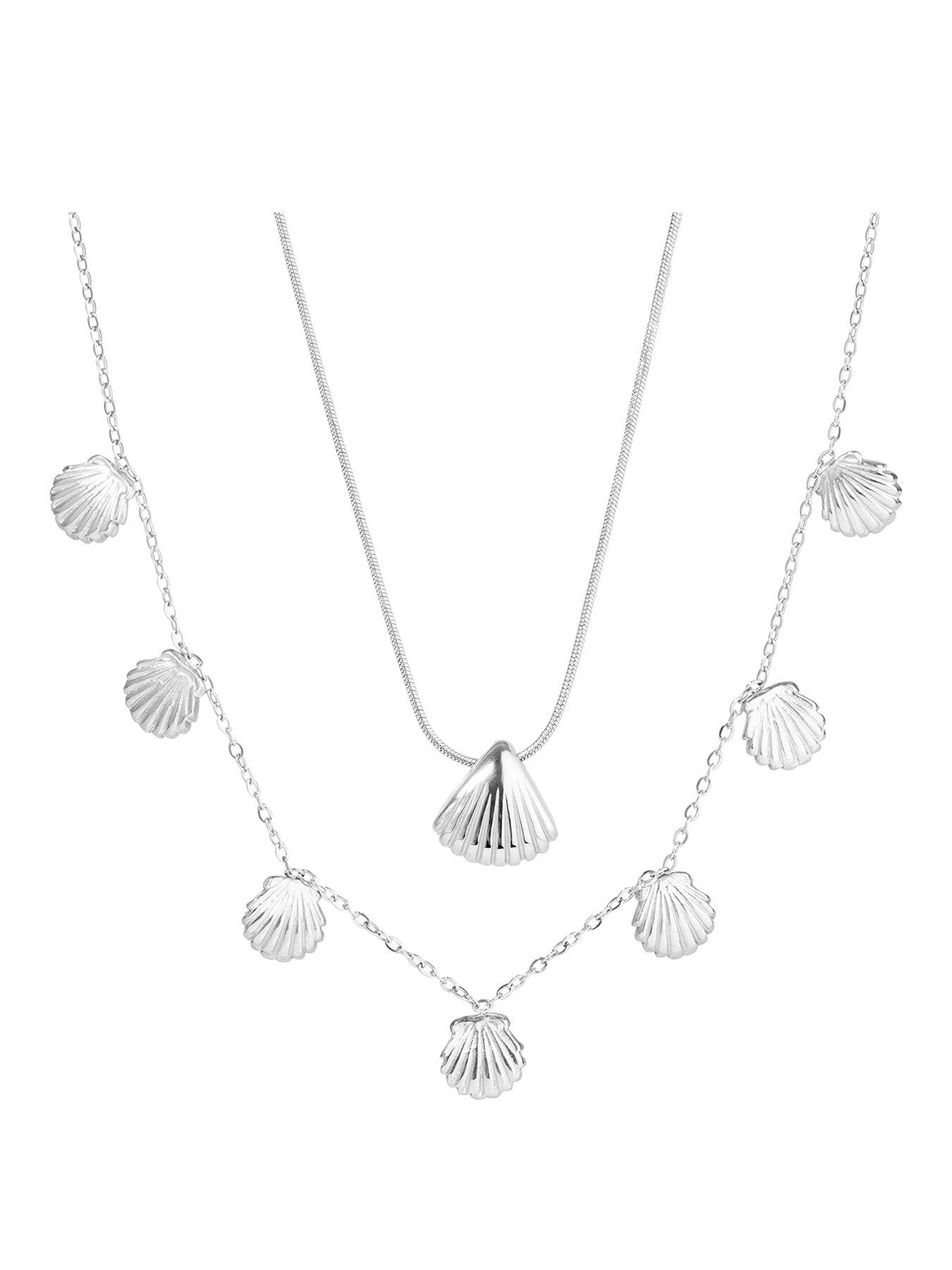 The Love Collection Waterproof Stainless Steel Shell Necklace Set