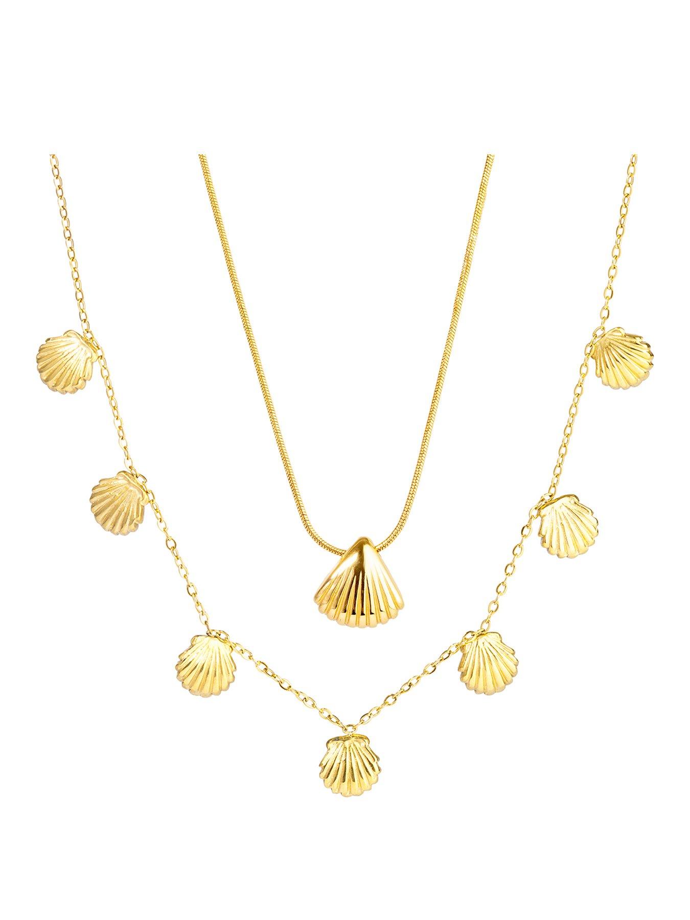The Love Collection 18ct Gold PVD Plated Waterproof Stainless Steel Shell Necklace Set