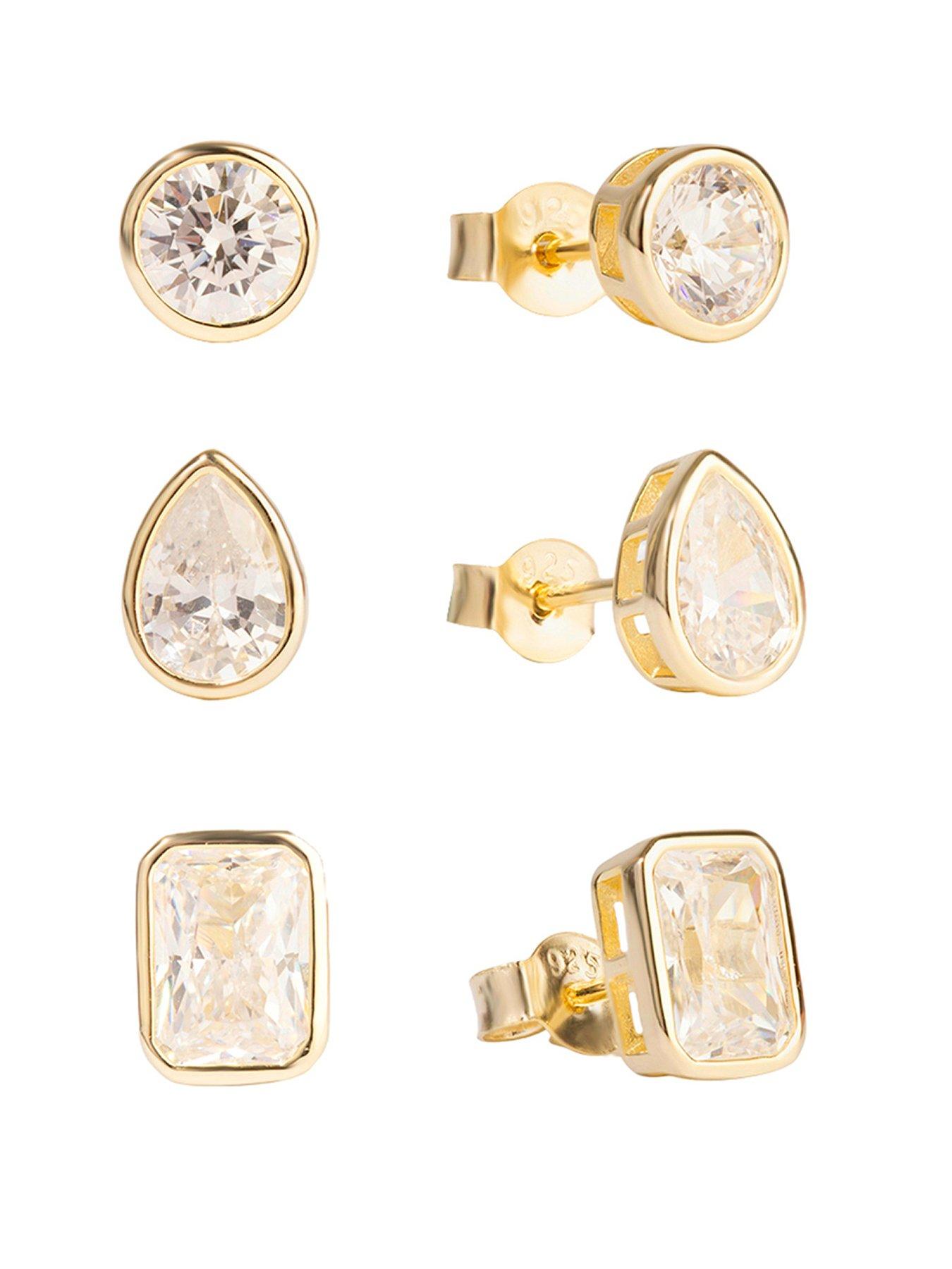 Image 1 of 5 of The Love Collection Gold Plated Sterling Silver Multi Shape CZ Set Rub Over Stud Set