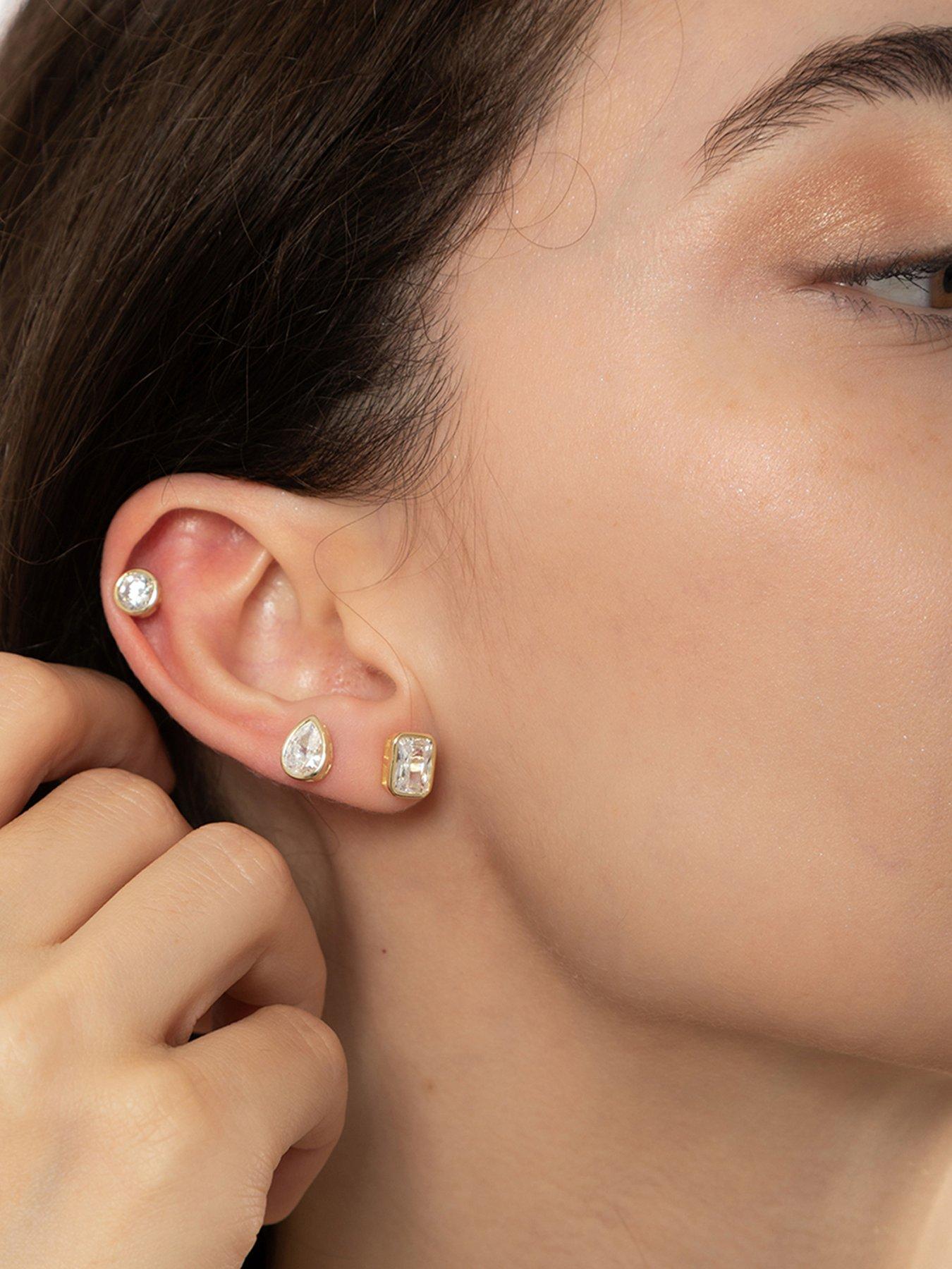 Image 2 of 5 of The Love Collection Gold Plated Sterling Silver Multi Shape CZ Set Rub Over Stud Set