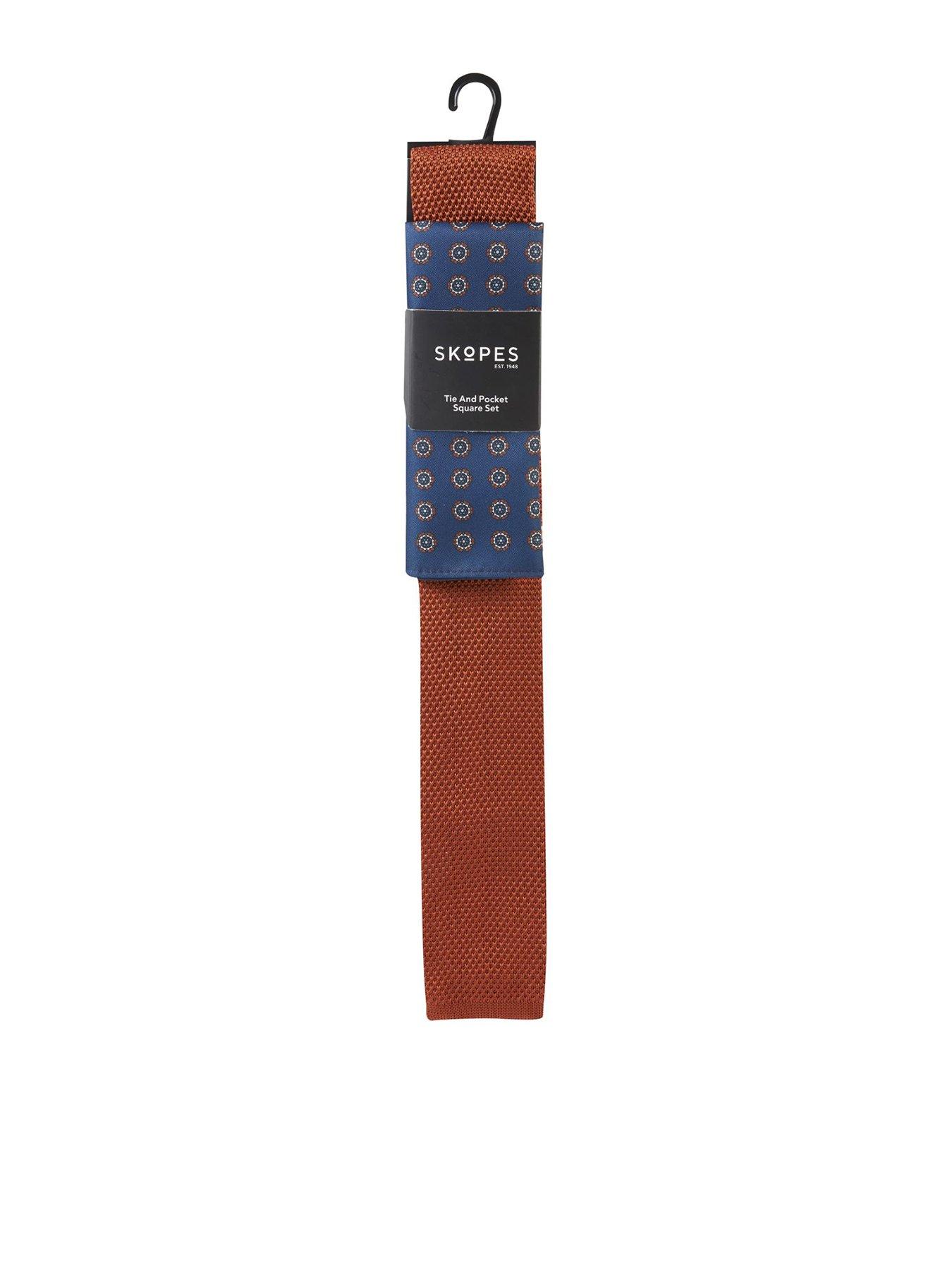  image of skopes-rust-knitted-tie-amp-pocket-square-set