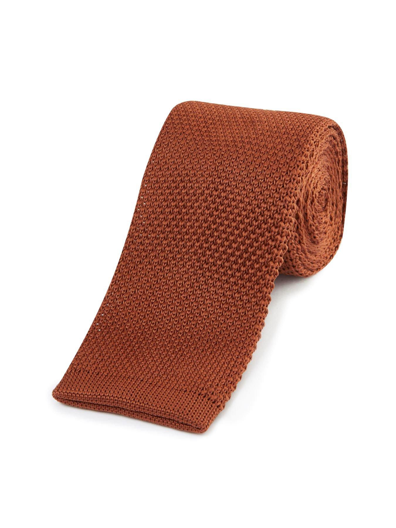  image of skopes-rust-knitted-tie-amp-pocket-square-set
