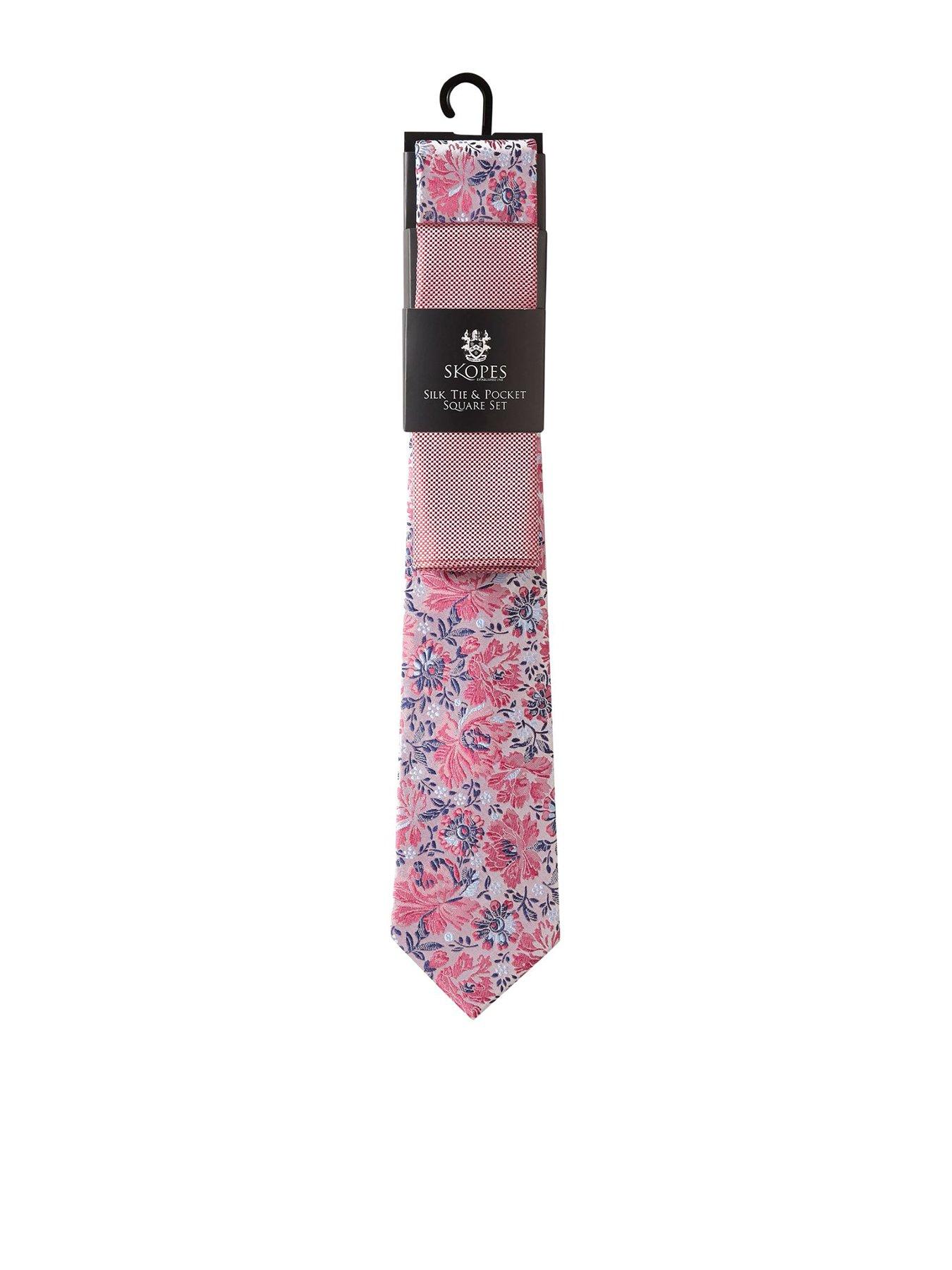 Skopes Pink Floral Silk Tie  &  Pocket Square Set